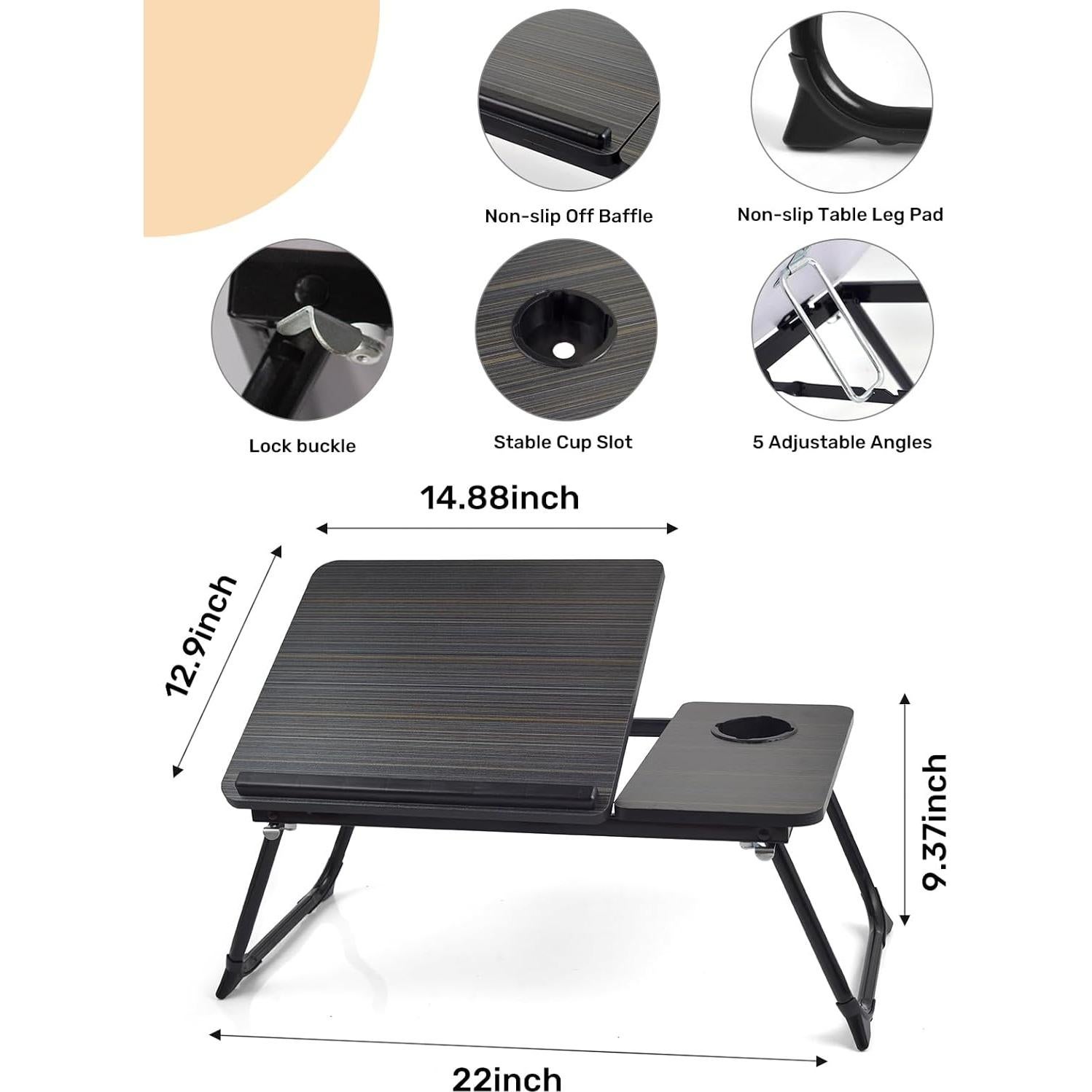 Mesa de sofá ajustable Onejiafu negra para laptop y lectura