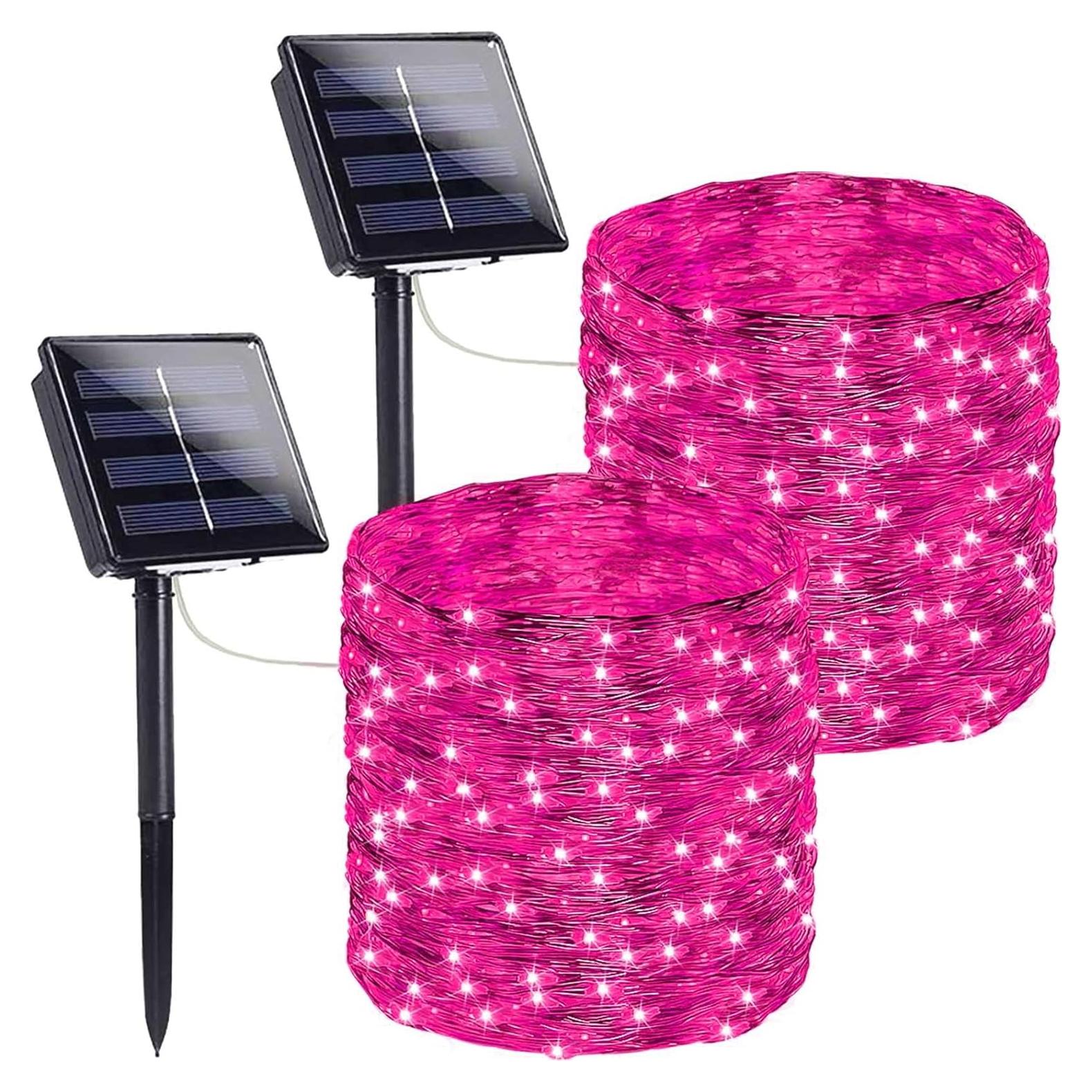 Luces de Cadena Solares 400 LED Rosa Sanjicha Paquete de 2