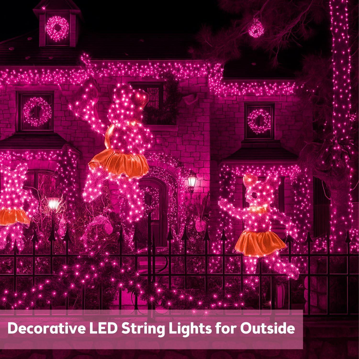 Luces de Cadena Solares 400 LED Rosa Sanjicha Paquete de 2