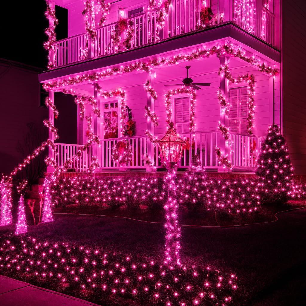 Luces de Cadena Solares 400 LED Rosa Sanjicha Paquete de 2