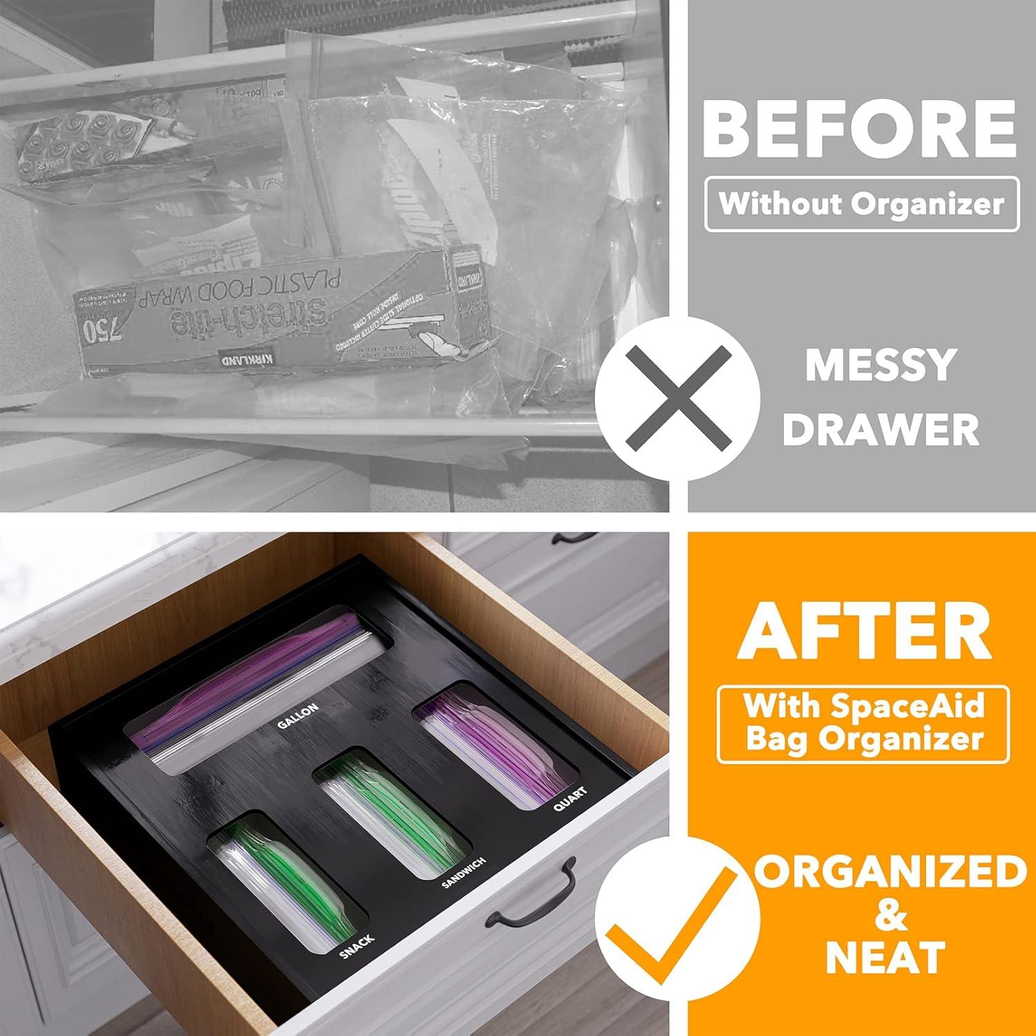 Organizador de Bolsas SpaceAid de Bambú Negro 4 Compartimentos