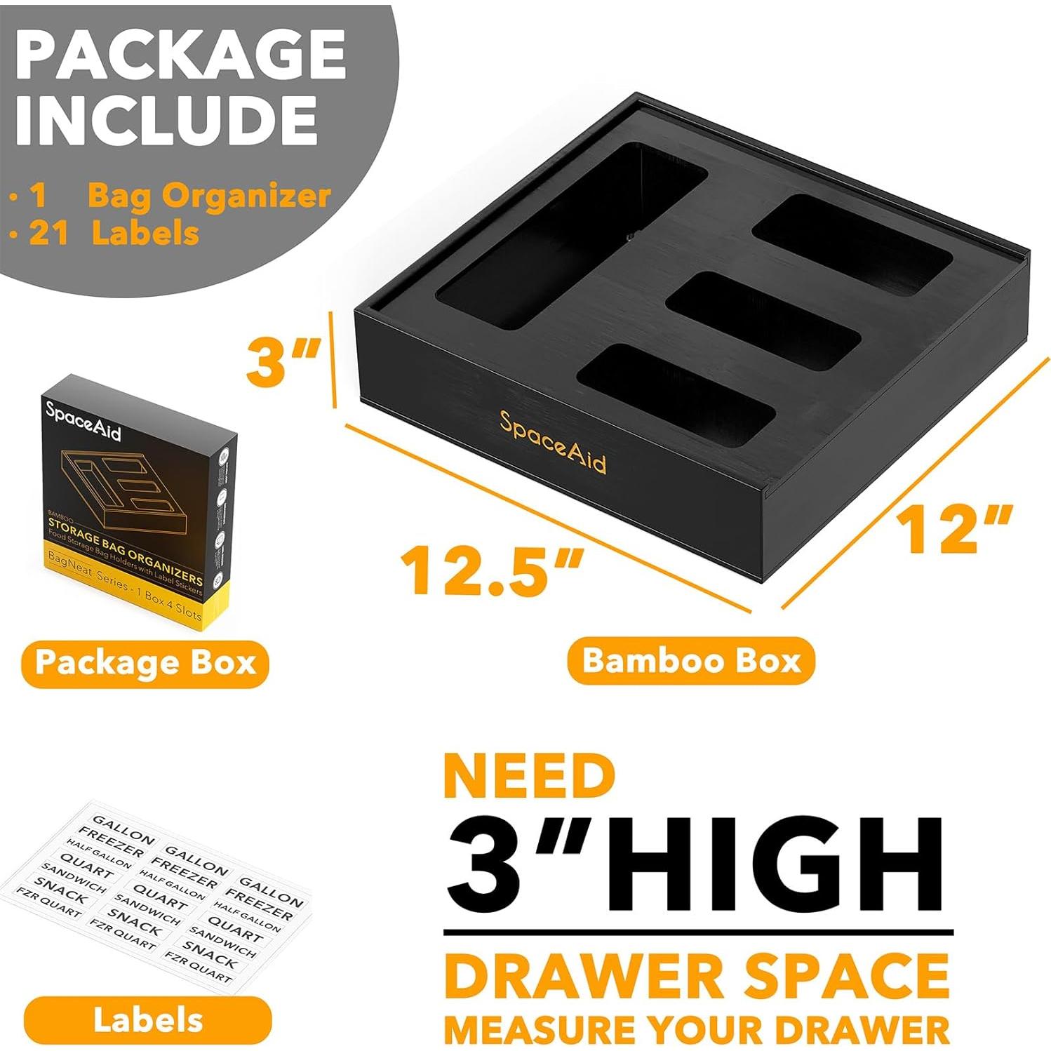 Organizador de Bolsas SpaceAid de Bambú Negro 4 Compartimentos