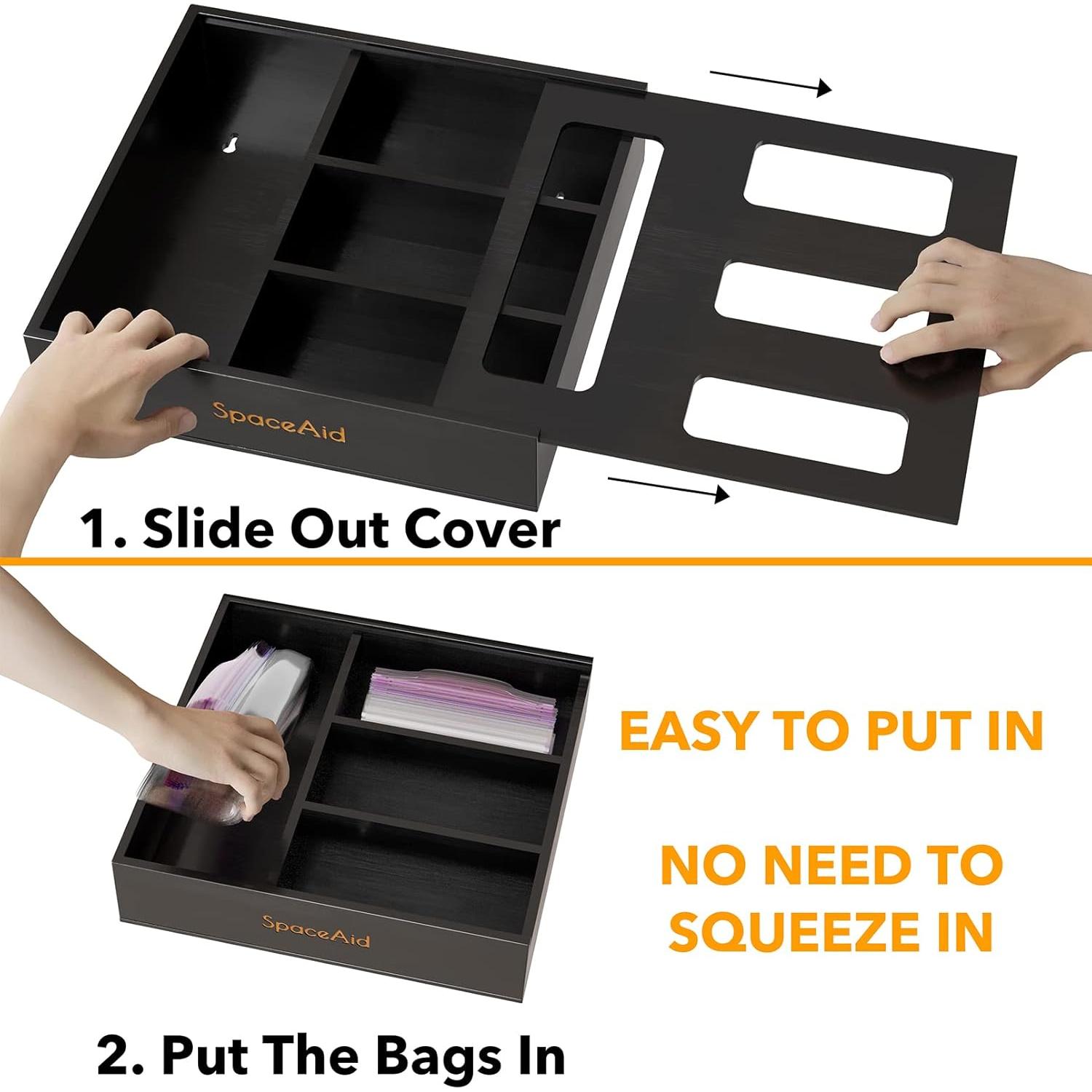 Organizador de Bolsas SpaceAid de Bambú Negro 4 Compartimentos