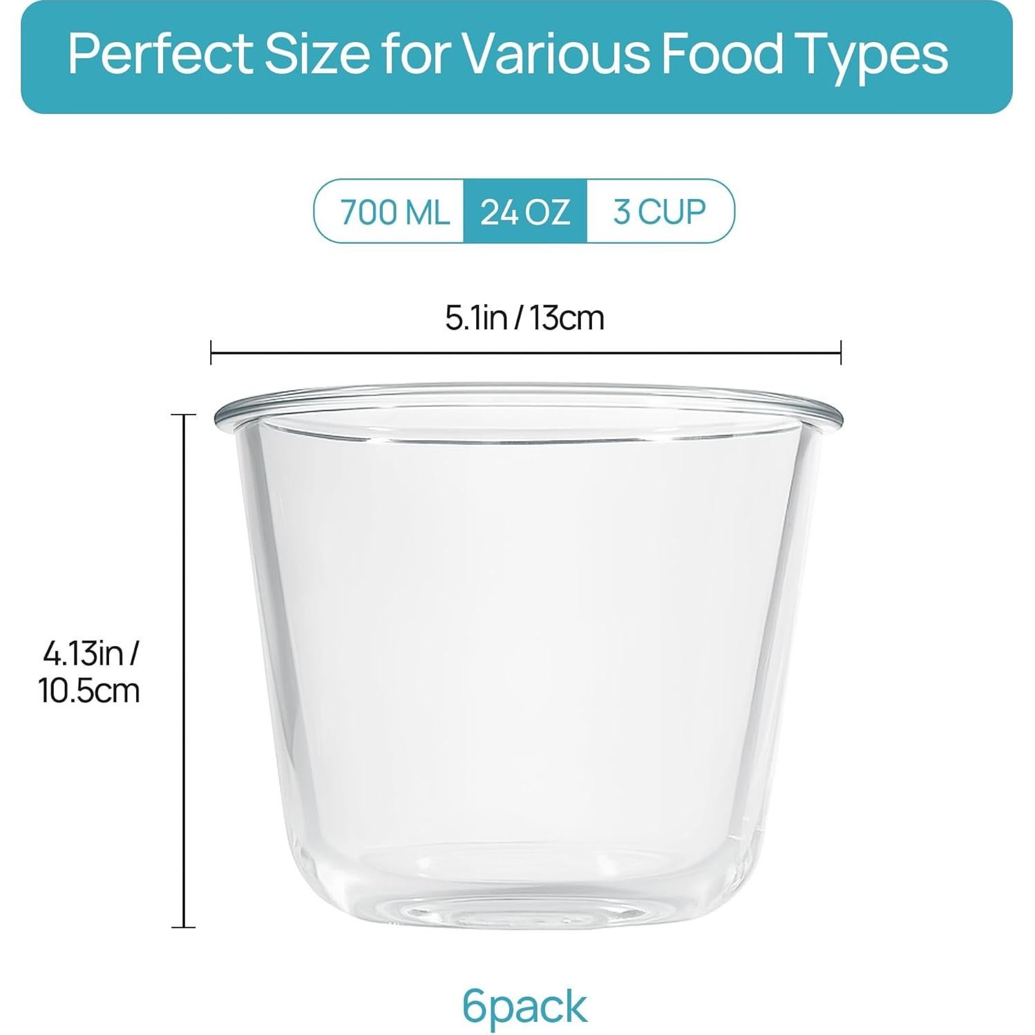 Vtopmart 6 Contenedores de Vidrio 3 Tazas Herméticos