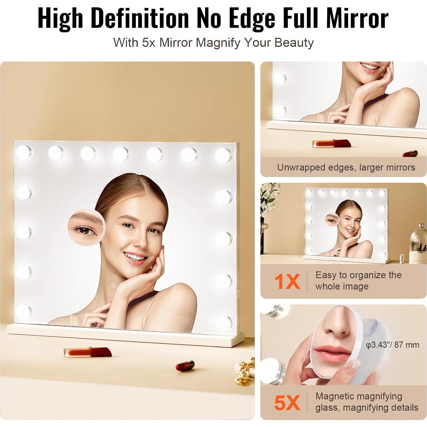 Espejo de Tocador VEVOR 22.8" con Luces LED y Aumento 5X