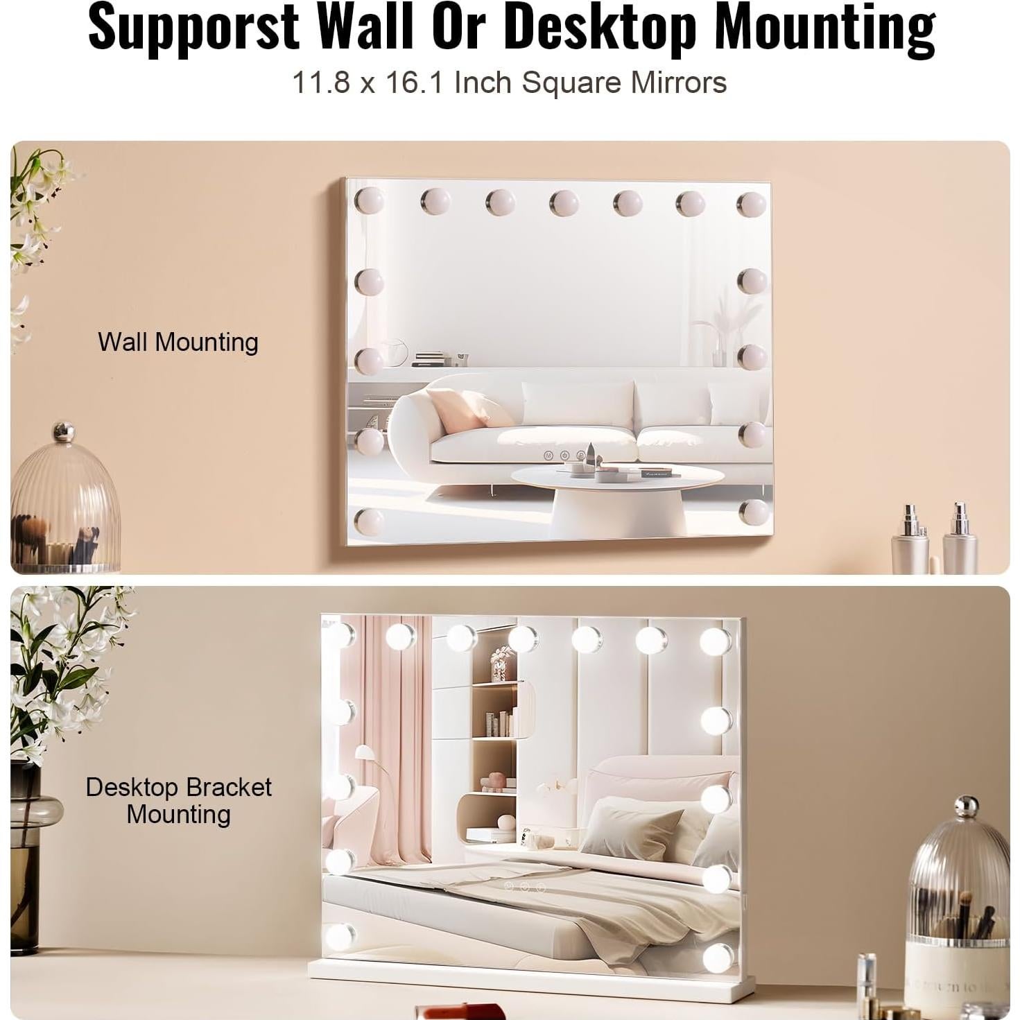 Espejo de Tocador VEVOR 22.8" con Luces LED y Aumento 5X