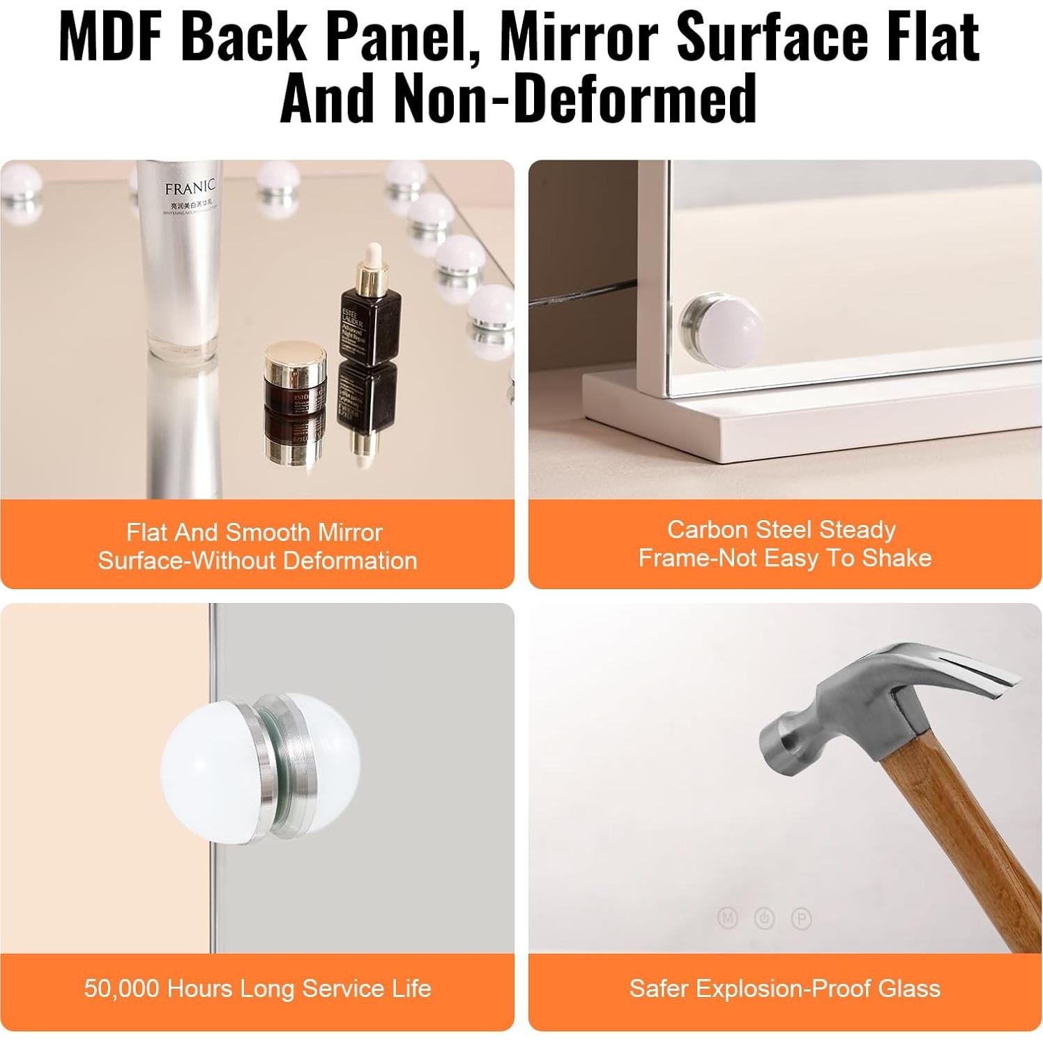 Espejo de Tocador VEVOR 22.8" con Luces LED y Aumento 5X