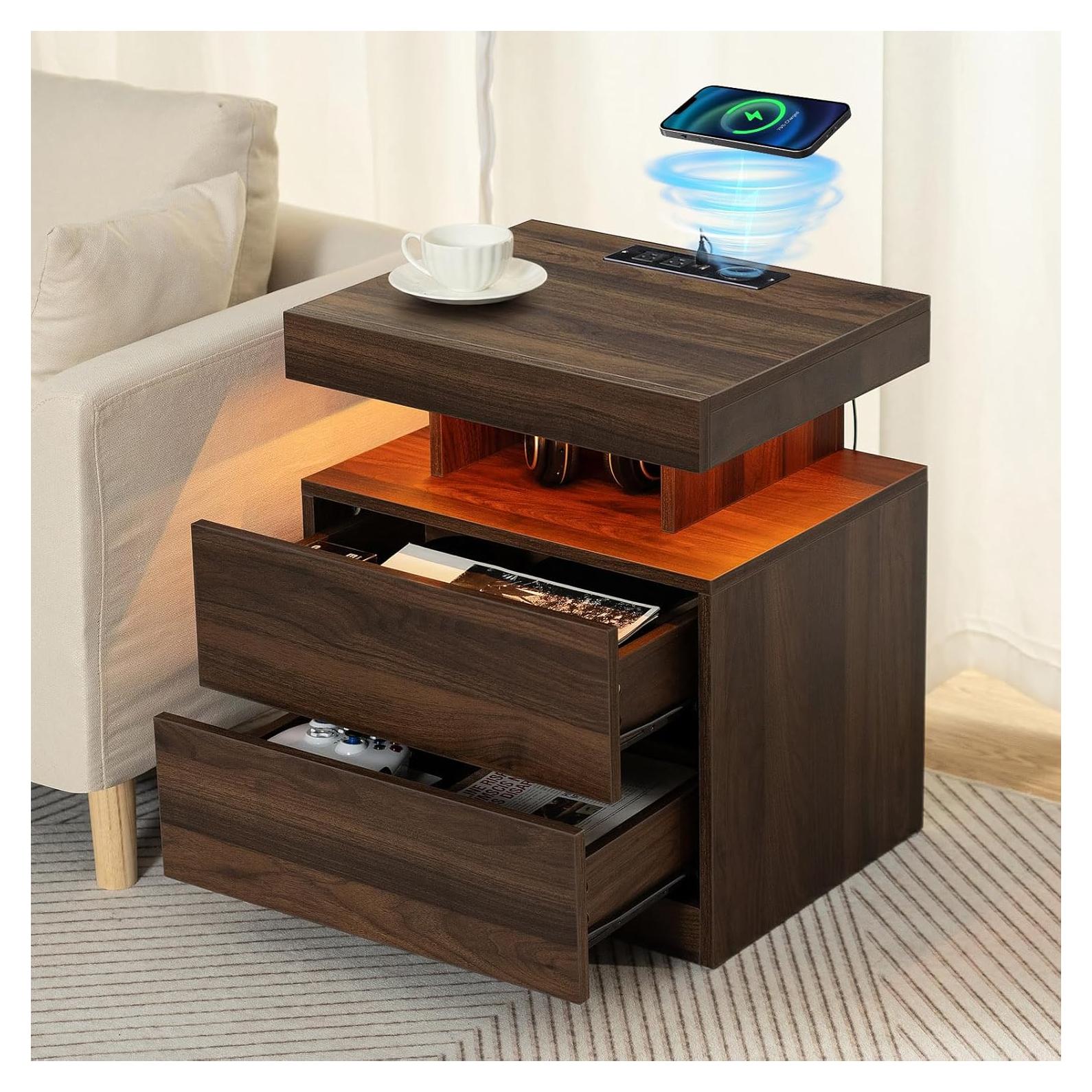 Mesita de Noche HOMMPA con Carga Inalámbrica y LED