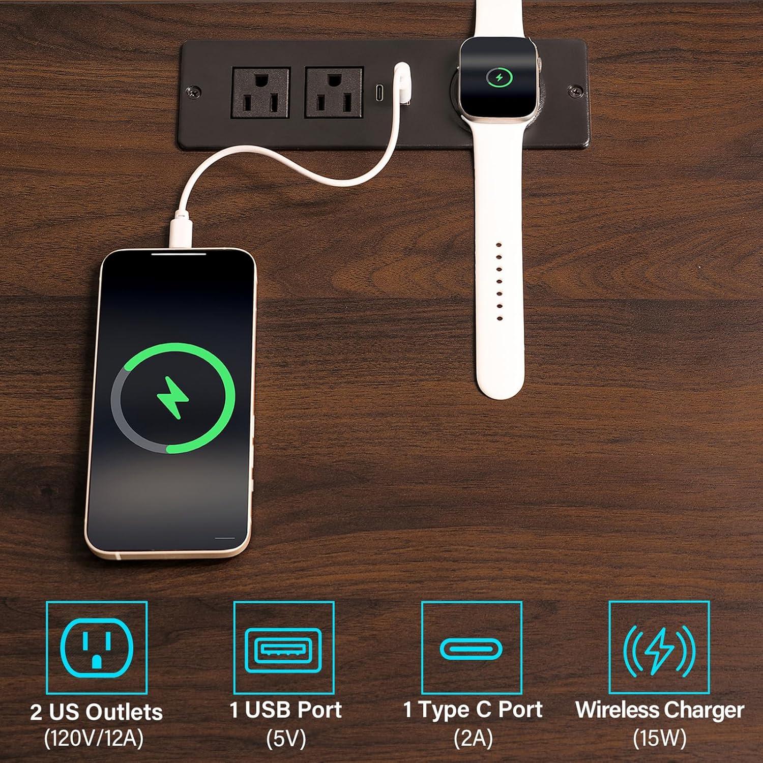 Mesita de Noche HOMMPA con Carga Inalámbrica y LED