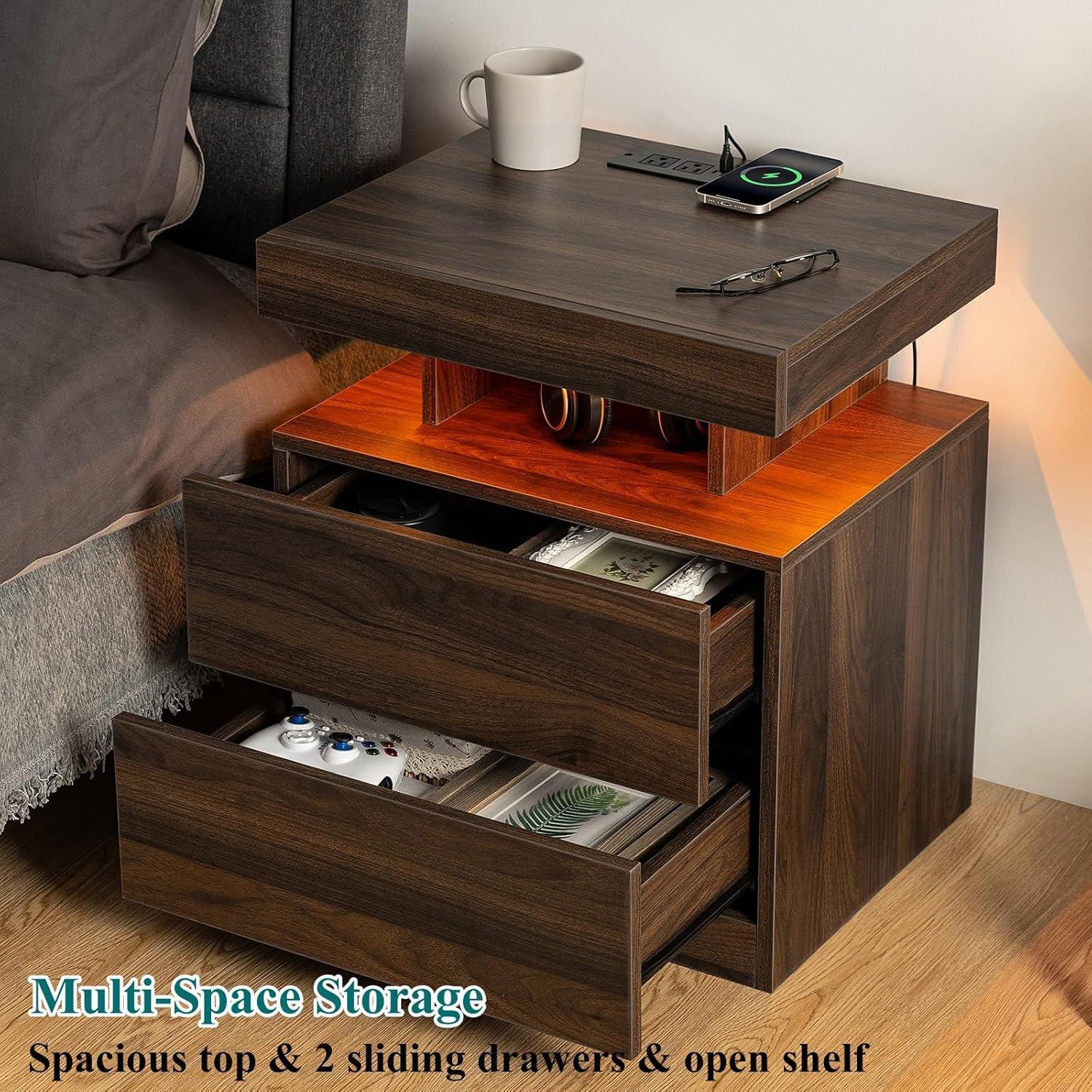 Mesita de Noche HOMMPA con Carga Inalámbrica y LED