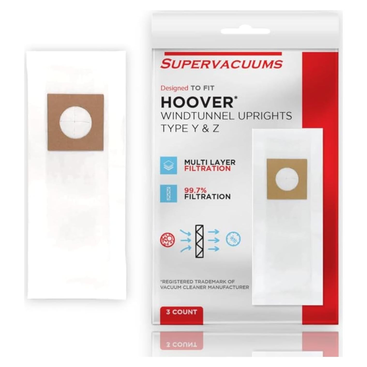 Bolsas de Papel Microfiltración Supervacuums para Aspiradoras Hoover - Paquete de 3