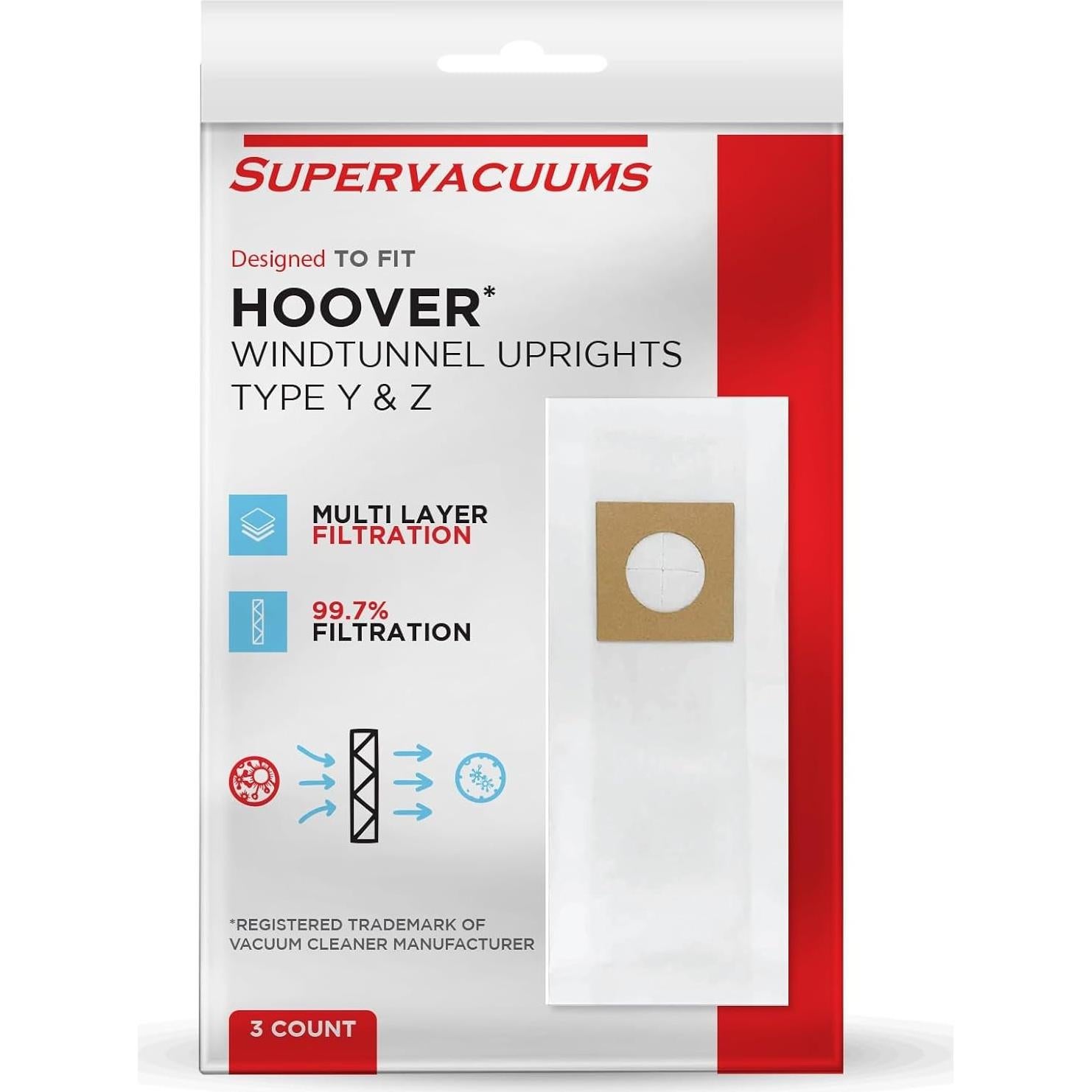 Bolsas de Papel Microfiltración Supervacuums para Aspiradoras Hoover - Paquete de 3