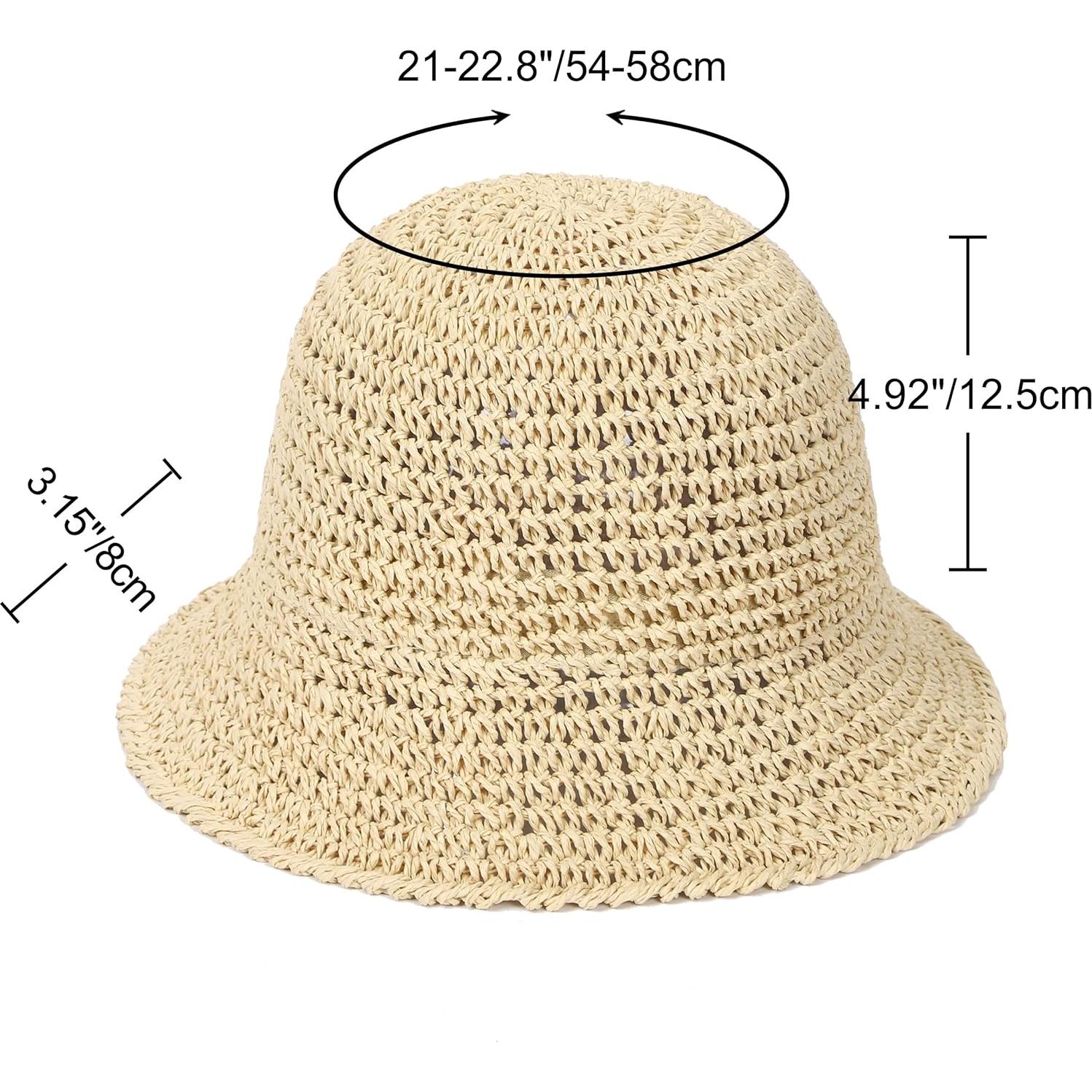 Sombrero de sol de paja para mujer UPF 50+ plegable beige
