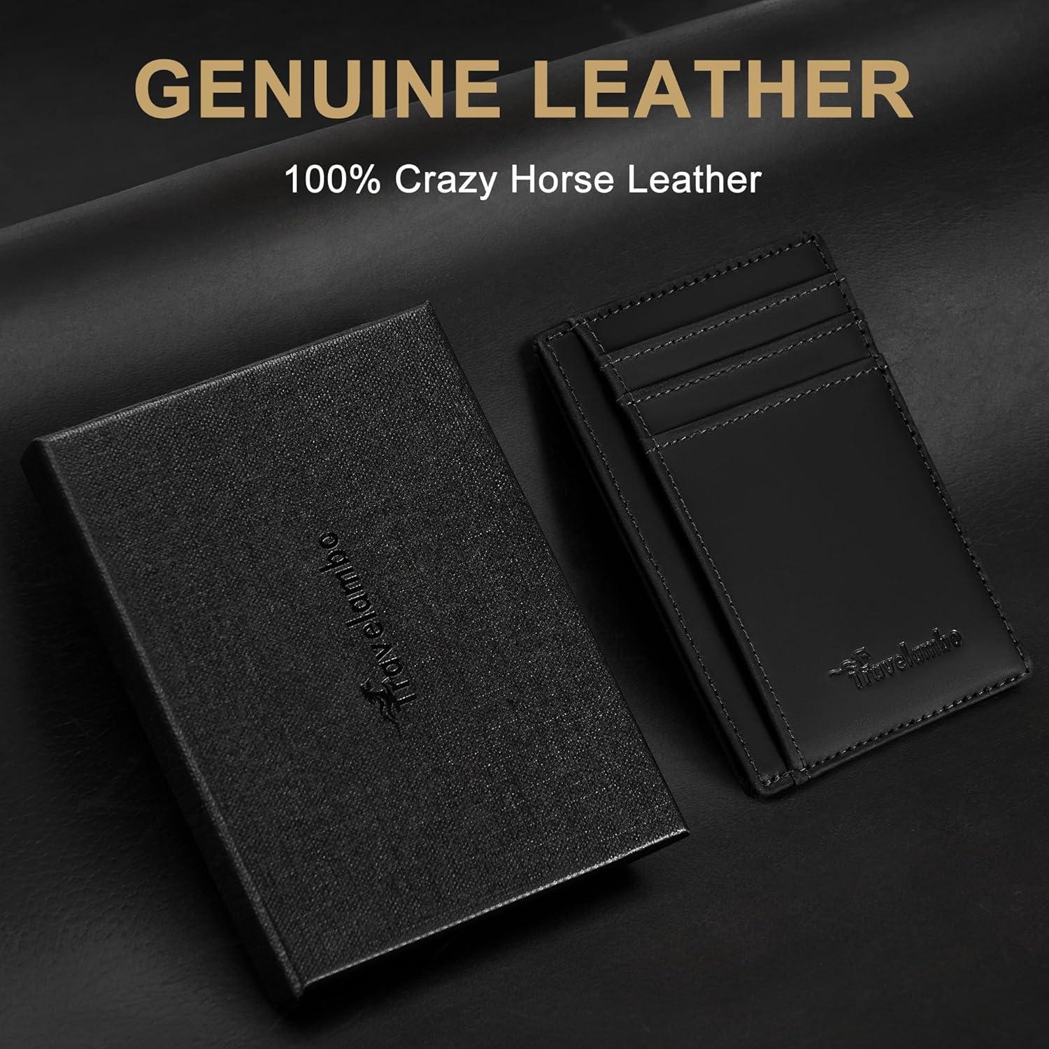 Cartera de Cuero Genuino Travelambo Slim con Bloqueo RFID