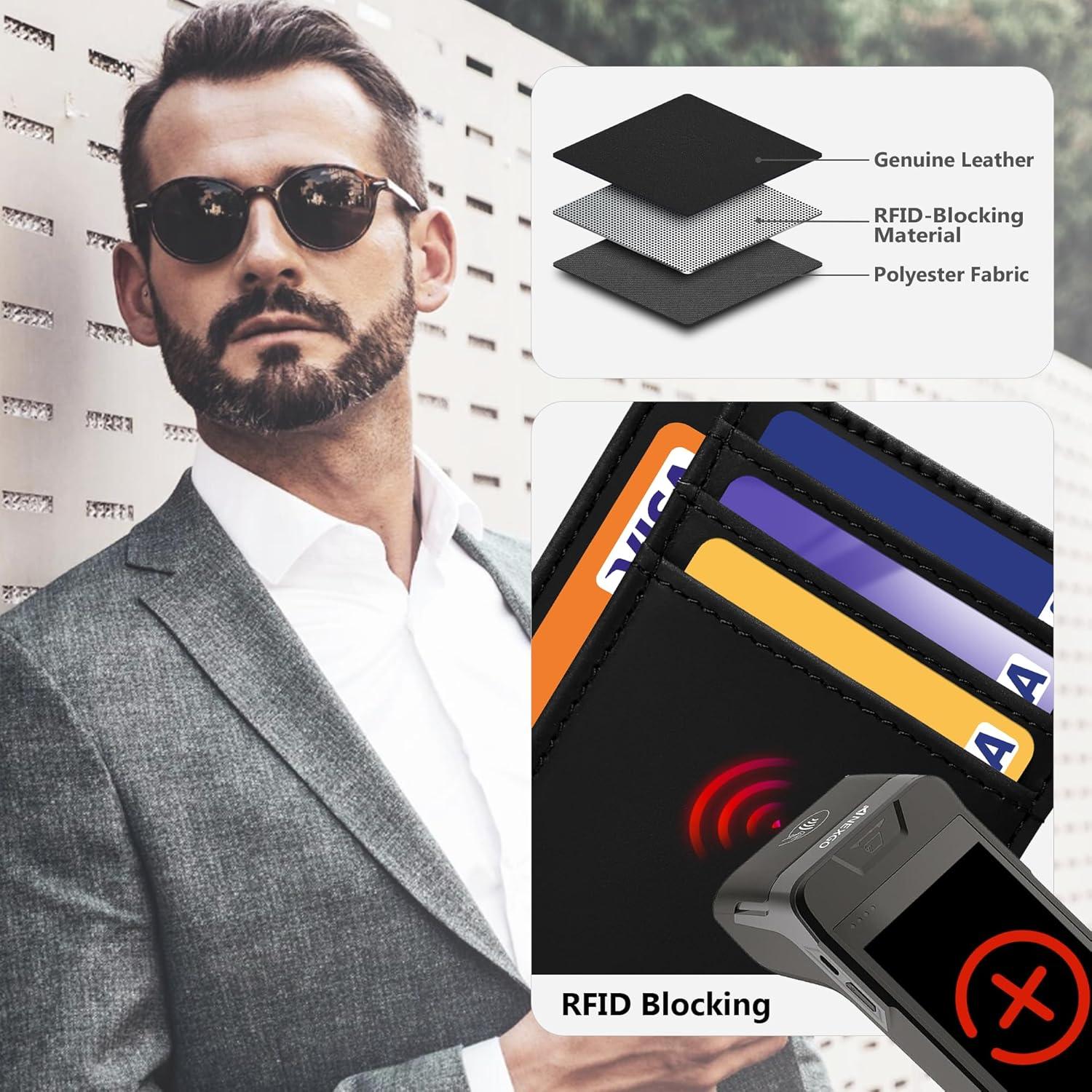 Cartera de Cuero Genuino Travelambo Slim con Bloqueo RFID