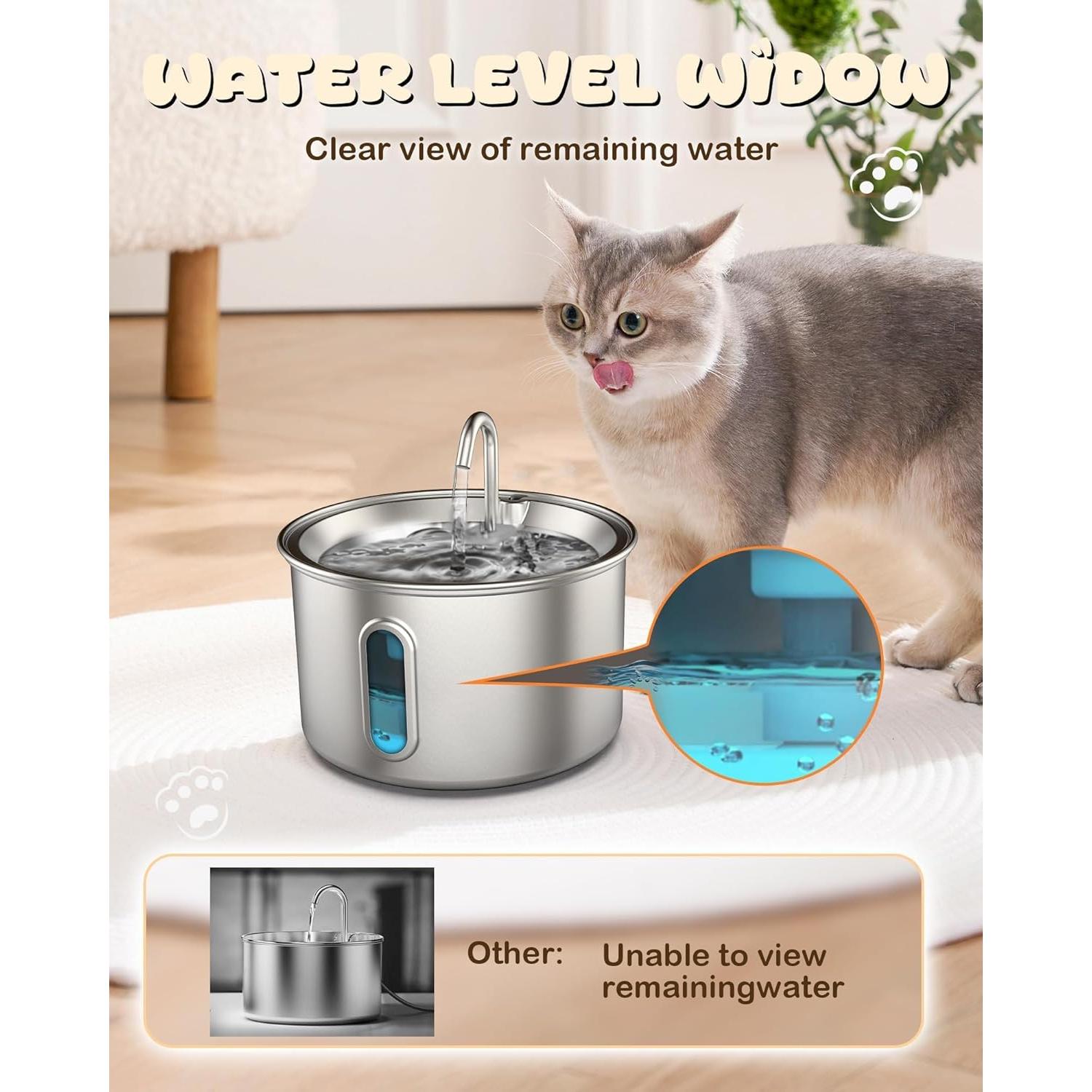 Fuente de Agua Automática para Gatos Nasebila 3.2L Acero Inoxidable