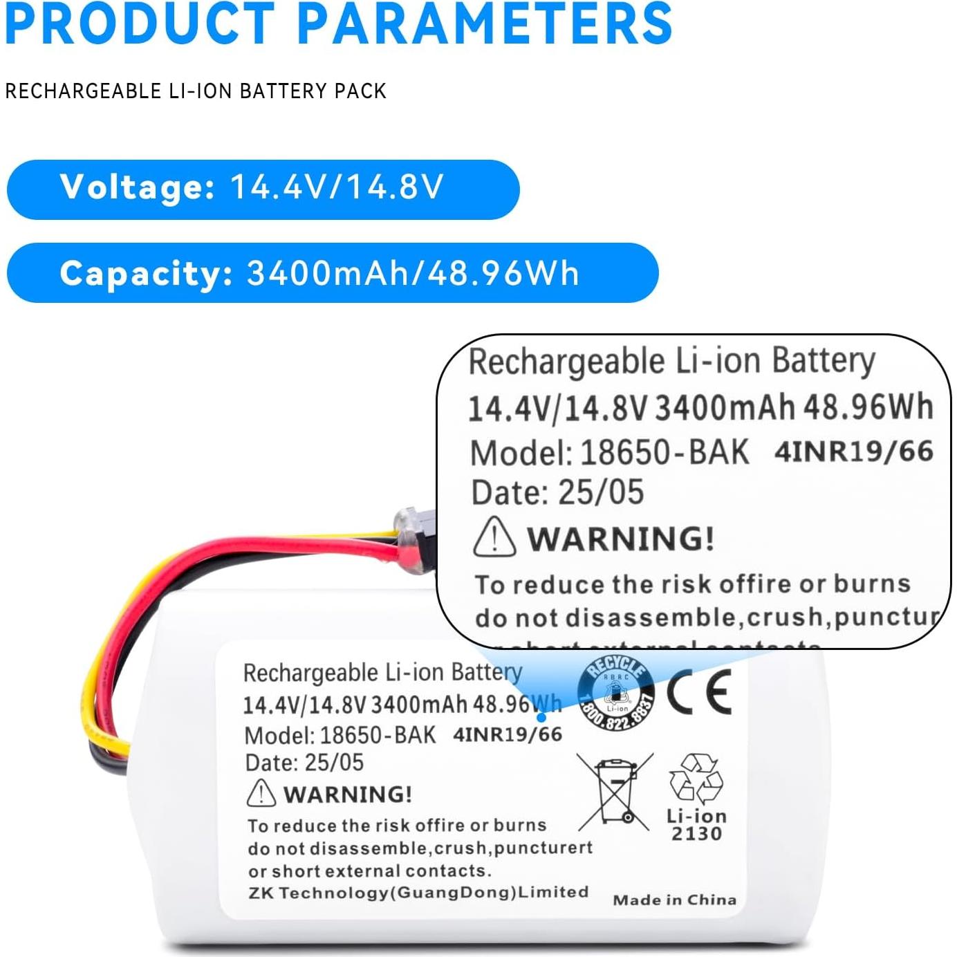 Batería Li-ion 3400mAh para Xiaomi Mi Robot Aspiradora E10 E10C