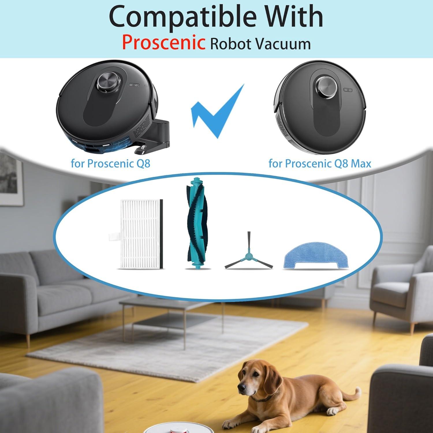 Accesorios de Repuesto Proscenic Q8/Q8 Max - 1 Cepillo, 4 Laterales, 3 Filtros, 3 Paños