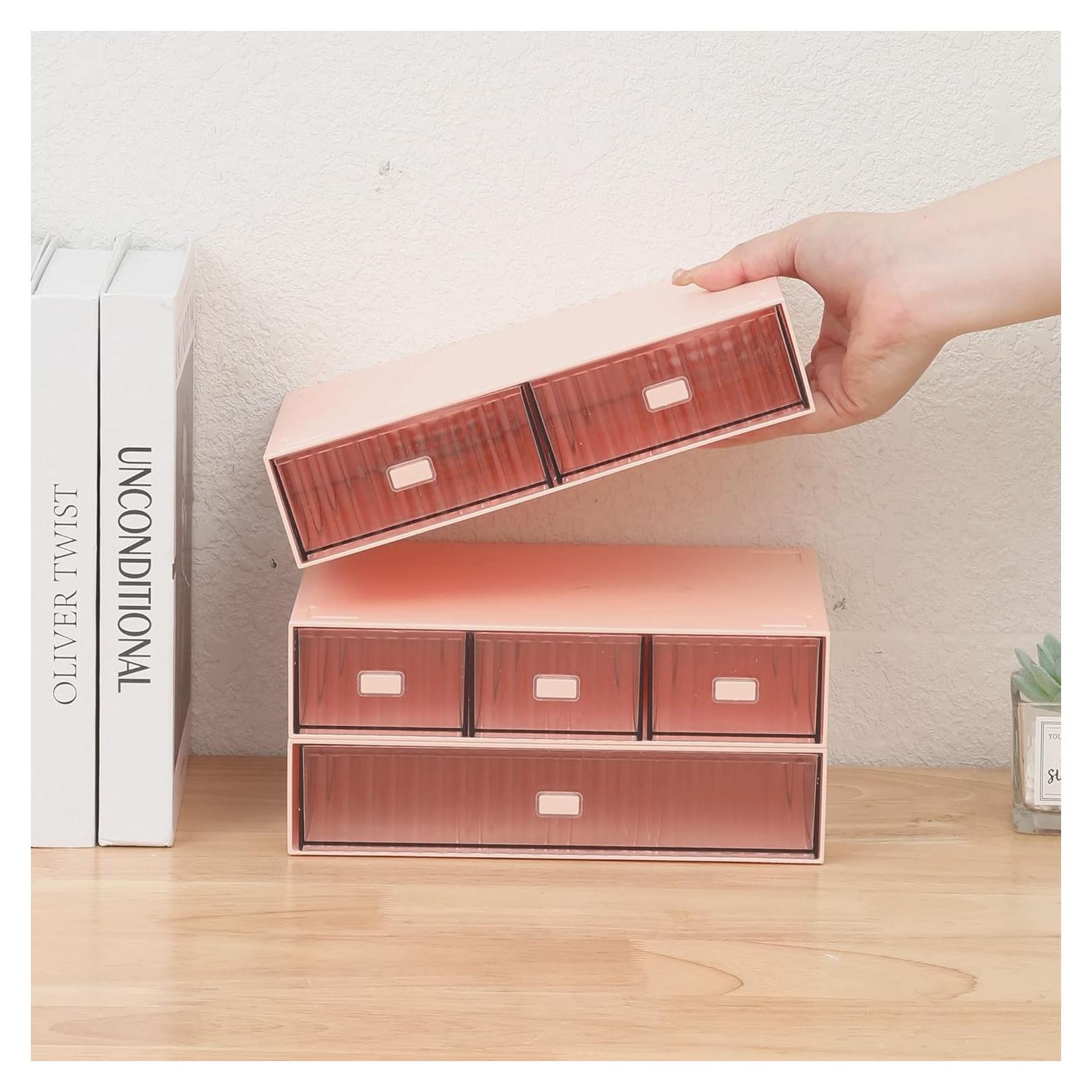 Organizador de Escritorio Ykpoqir Rosa 6 Cajones Apilable