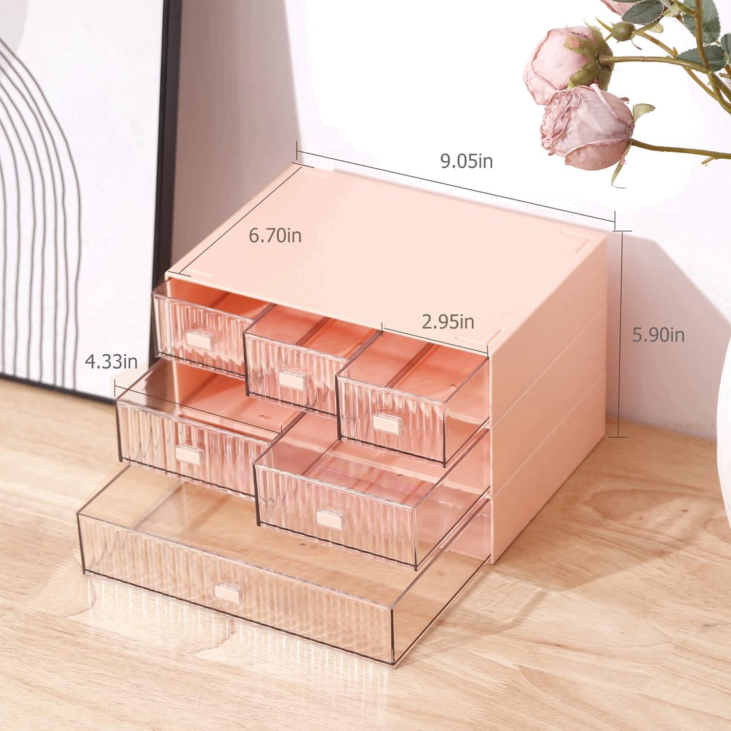 Organizador de Escritorio Ykpoqir Rosa 6 Cajones Apilable