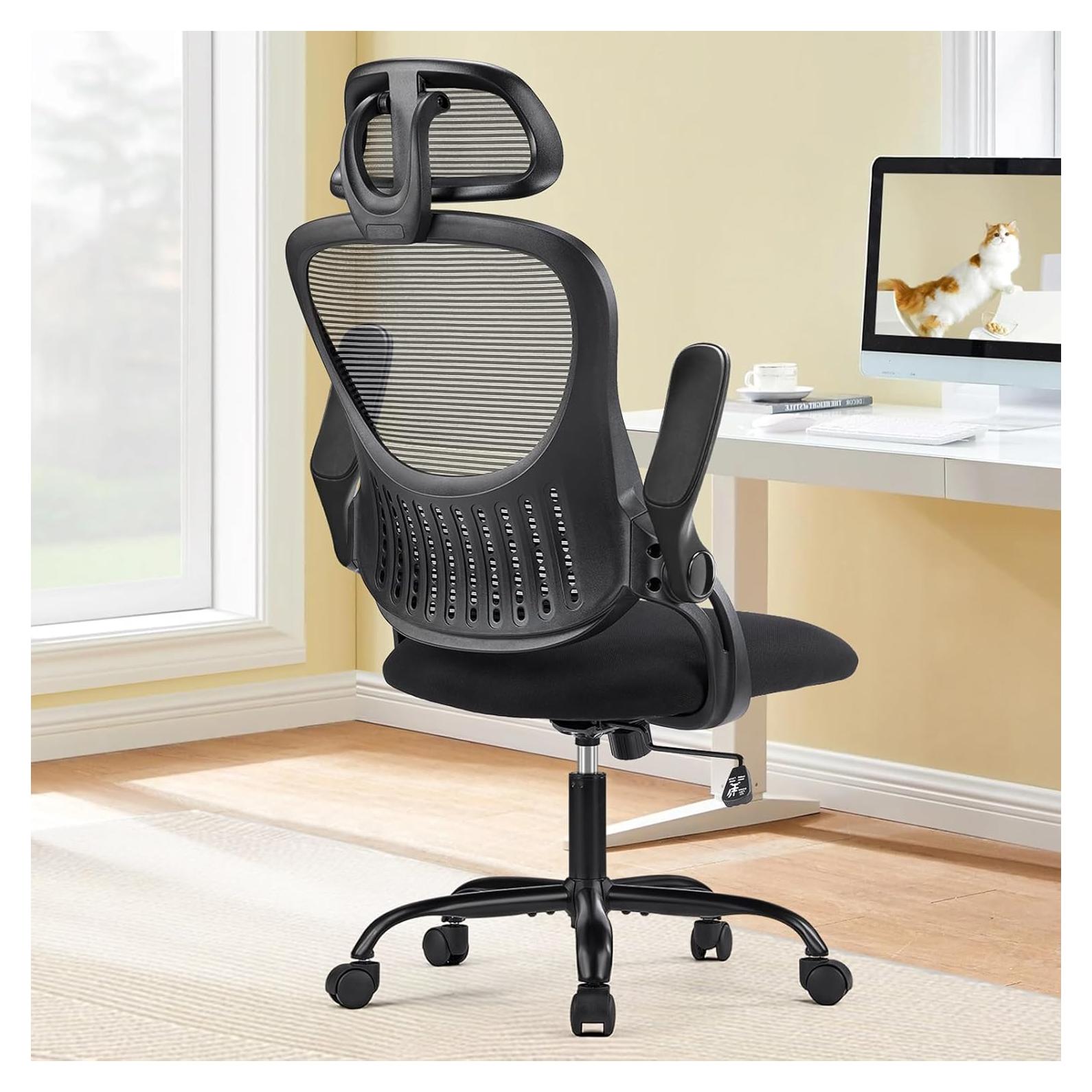 Silla de Oficina Ergonómica Sweetcrispy con Reposacabezas Ajustable