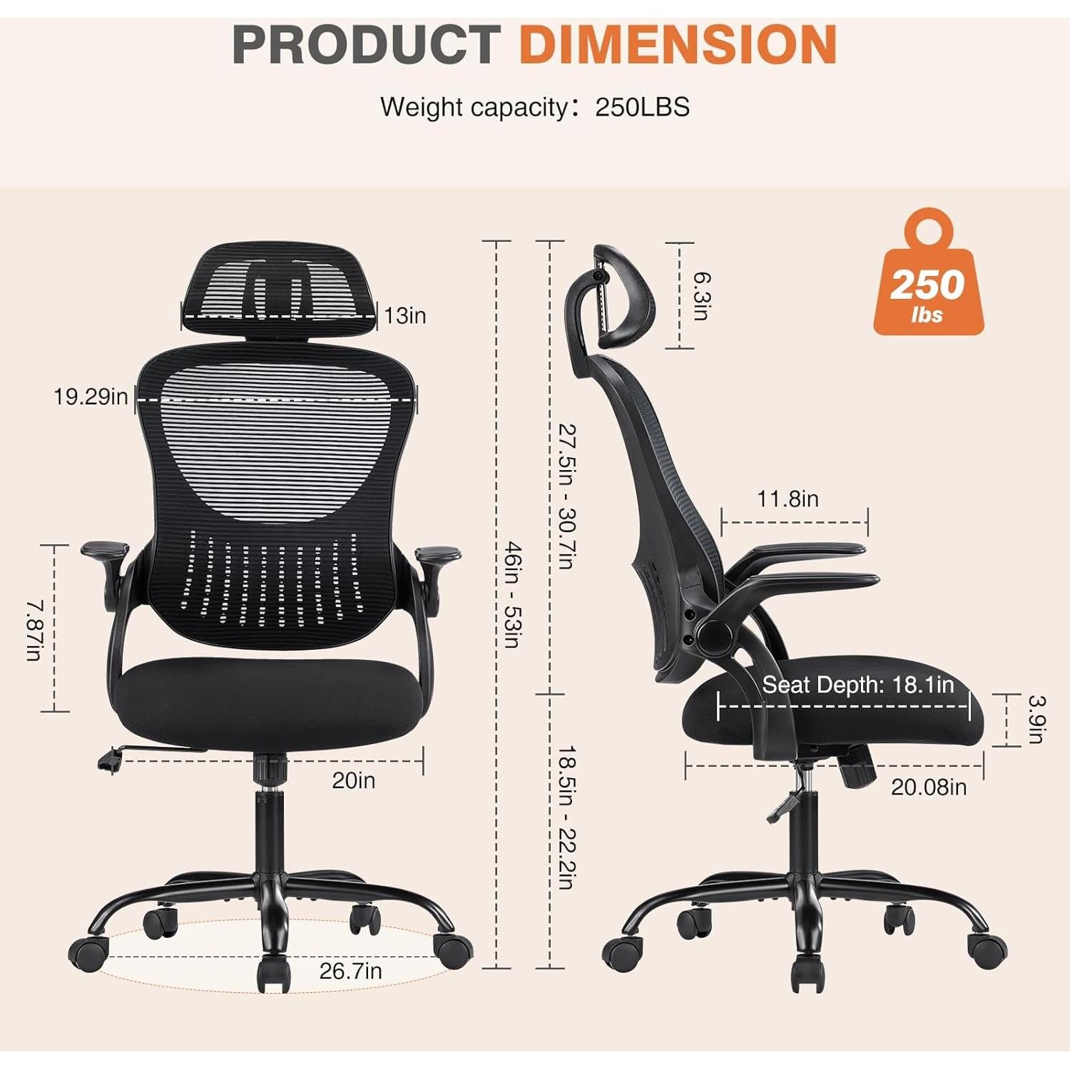 Silla de Oficina Ergonómica Sweetcrispy con Reposacabezas Ajustable