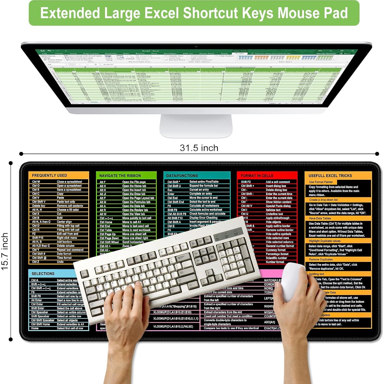 Alfombrilla de Ratón Grande HUAMXE Hoja de Trucos Excel 80x40cm