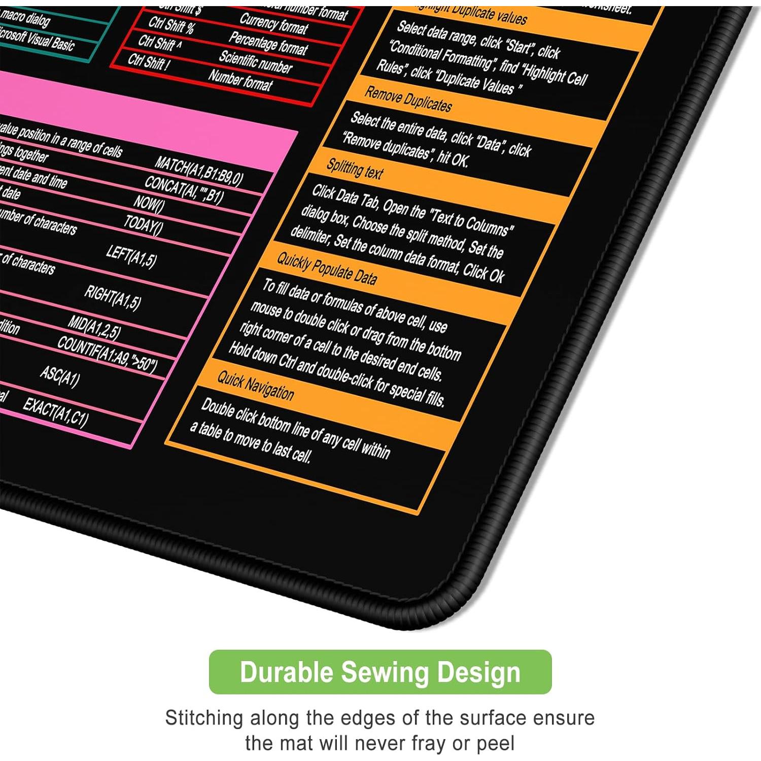 Alfombrilla de Ratón Grande HUAMXE Hoja de Trucos Excel 80x40cm
