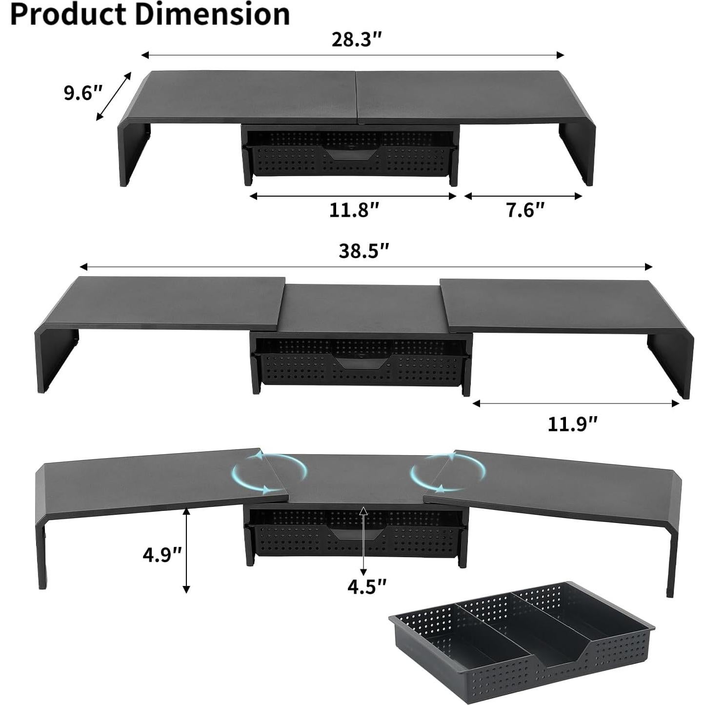 Soporte Doble Monitor LEKETREE con Cajón Organizador Negro