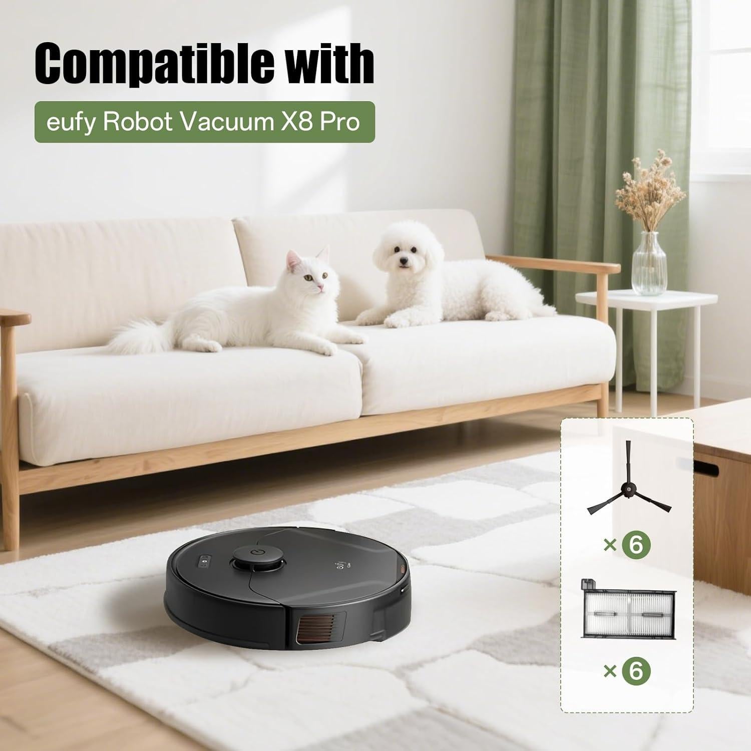 Paquete de 6 Filtros HEPA y 6 Cepillos Laterales eufy X8 Pro