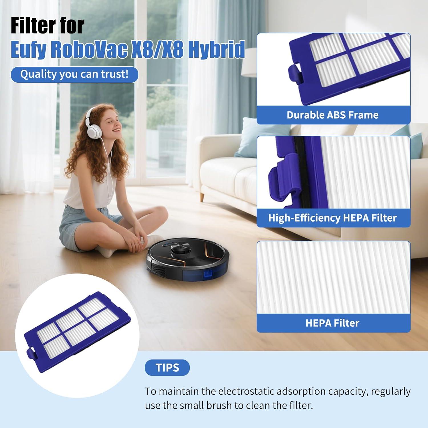 Paquete de 6 Filtros HEPA Eufy RoboVac X8/X8 Hybrid - Reutilizables