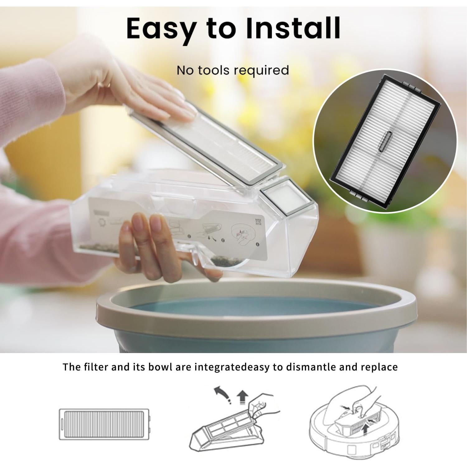 Filtro HEPA Lavable RGkuti para Aspiradoras Roborock Saros 10R x4