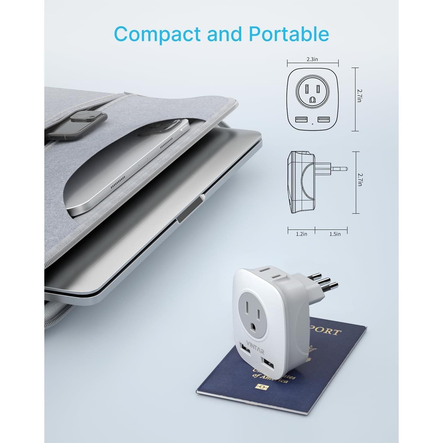 Adaptador de Corriente VINTAR Tipo L 2 Pack para Italia y Chile