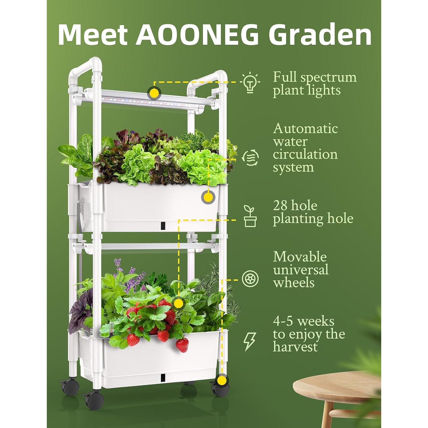 Sistema de Cultivo Hidropónico AOONEG 2 Capas 28 Cápsulas LED