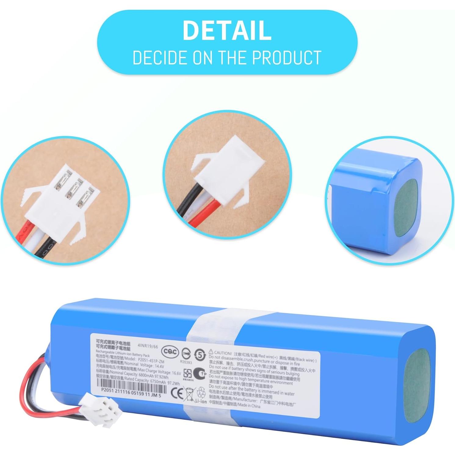Batería de Reemplazo 6800mAh 14.4V para Aspiradoras Laresar L6 Pro, VIOMI S9, Ultenic T10