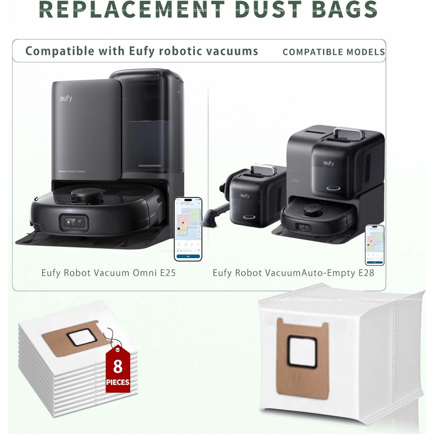 Bolsas de Reemplazo HUKWIMO para Eufy RoboVac E25 E28 - 8 Unidades 3L