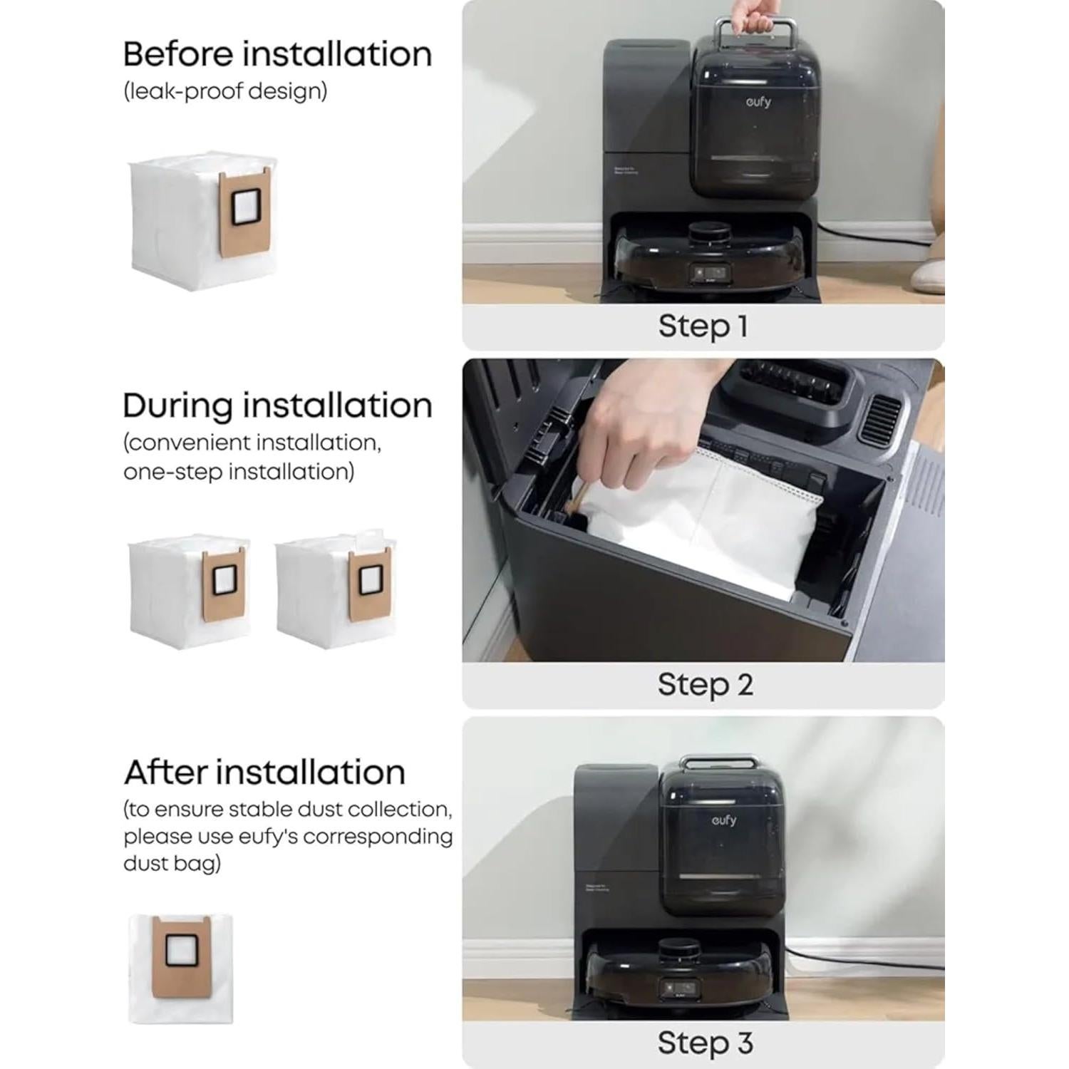 Bolsas de Reemplazo HUKWIMO para Eufy RoboVac E25 E28 - 8 Unidades 3L