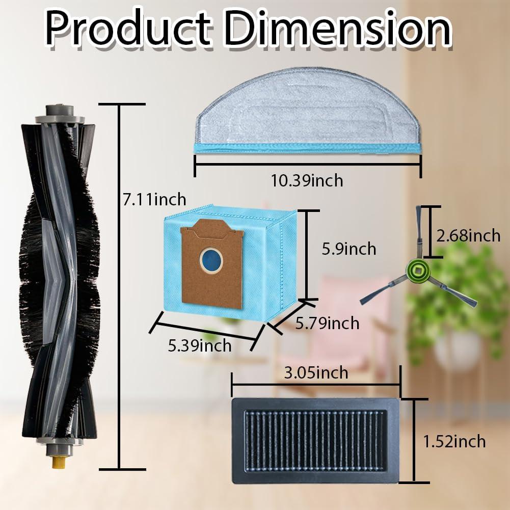 Kit de Repuestos para Aspiradora Robot Yeedi Cube - 1 Cepillo Principal, 6 Laterales, 4 Filtros HEPA, 4 Bolsas, 4 Paños