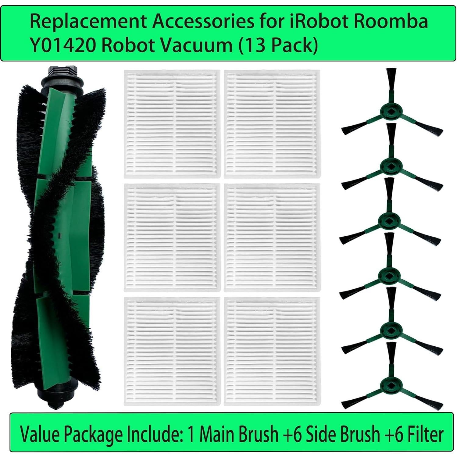 Accesorios de Reemplazo para iRobot Roomba YahuPase - 1 Cepillo Principal, 6 Laterales, 6 Filtros HEPA