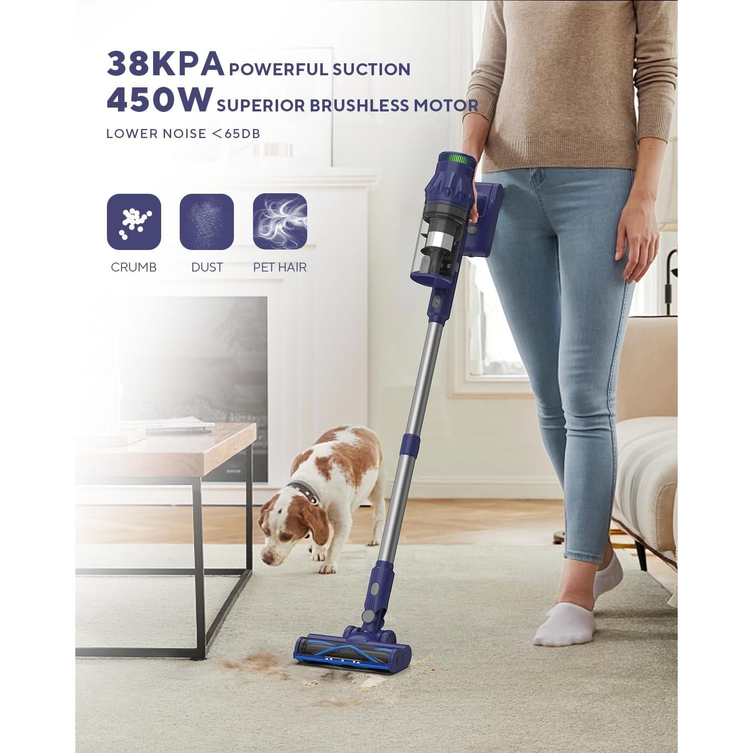 Aspiradora Inalámbrica TECBOT 450W 38Kpa 8 en 1 Azul