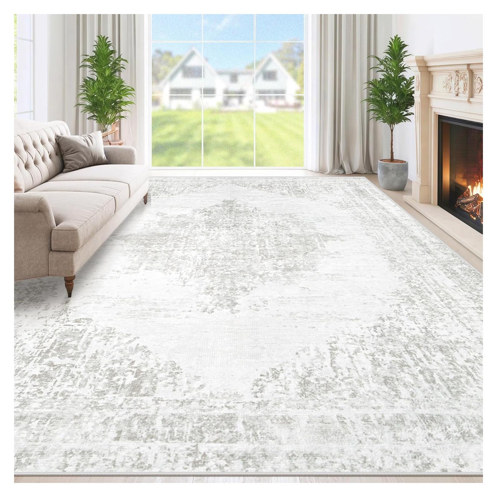 Alfombra de área TENGTENGLINK 2.44x3.05m Gris Vintage