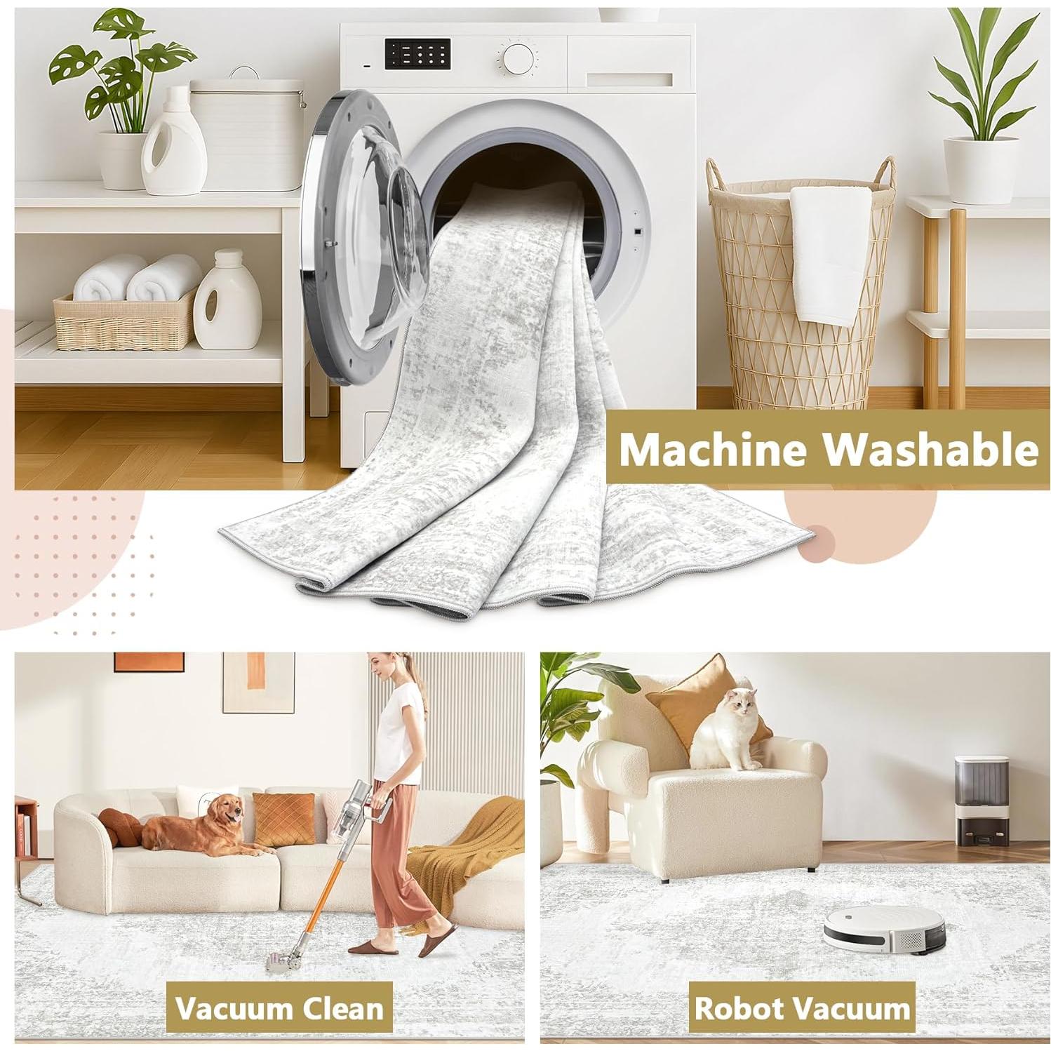 Alfombra de área TENGTENGLINK 2.44x3.05m Gris Vintage