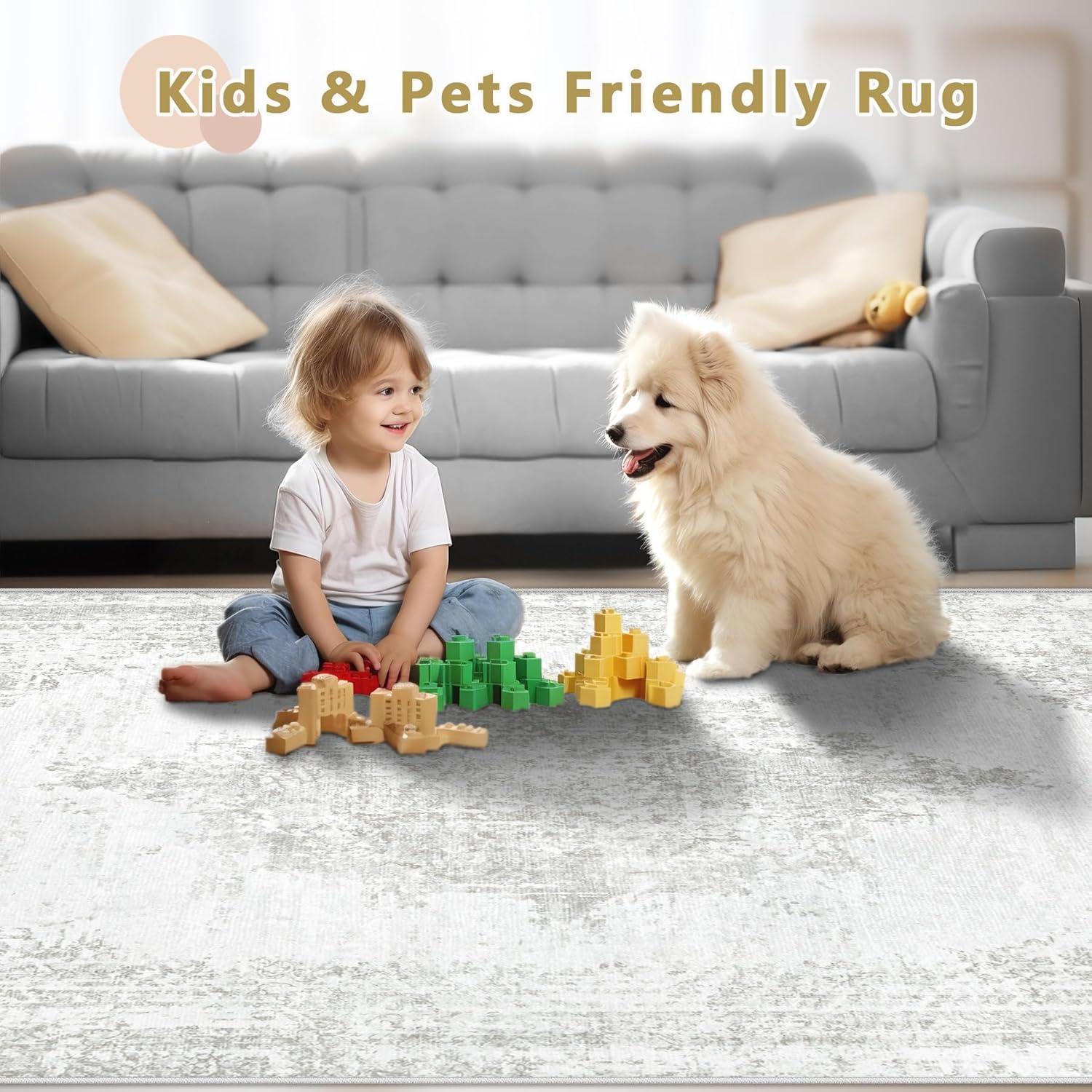 Alfombra de área TENGTENGLINK 2.44x3.05m Gris Vintage