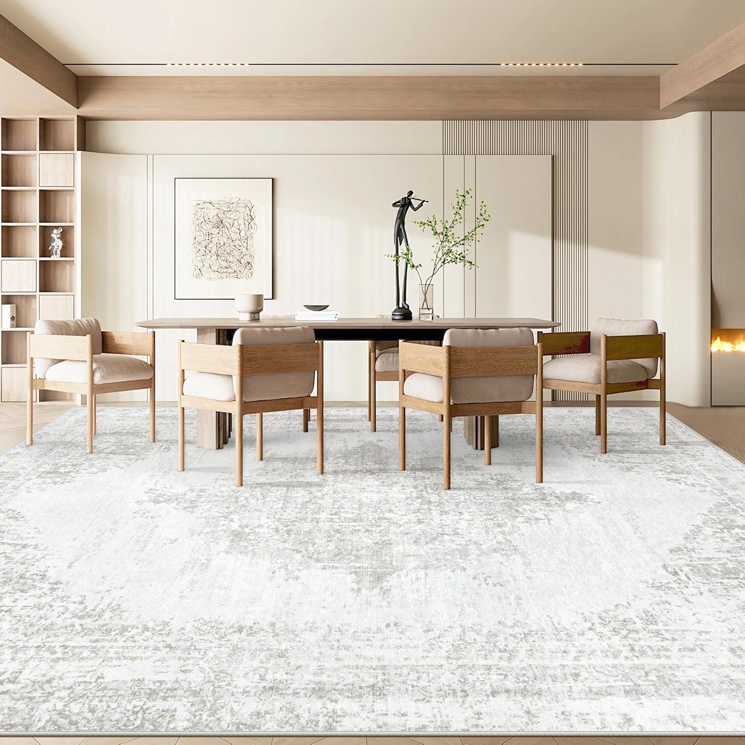 Alfombra de área TENGTENGLINK 2.44x3.05m Gris Vintage