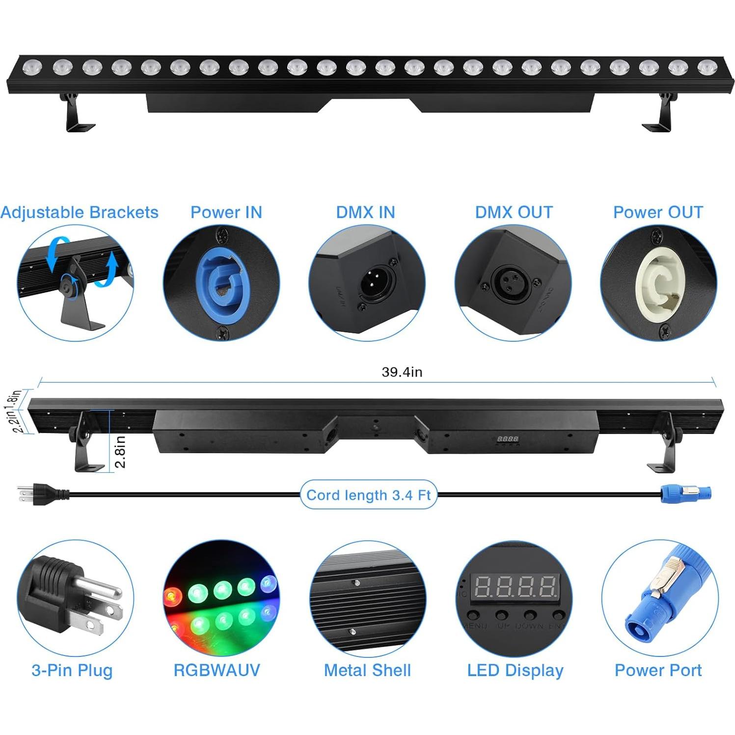 Barra de Luz LED OPPSK 150W 6IN1 RGBWA+UV para Eventos