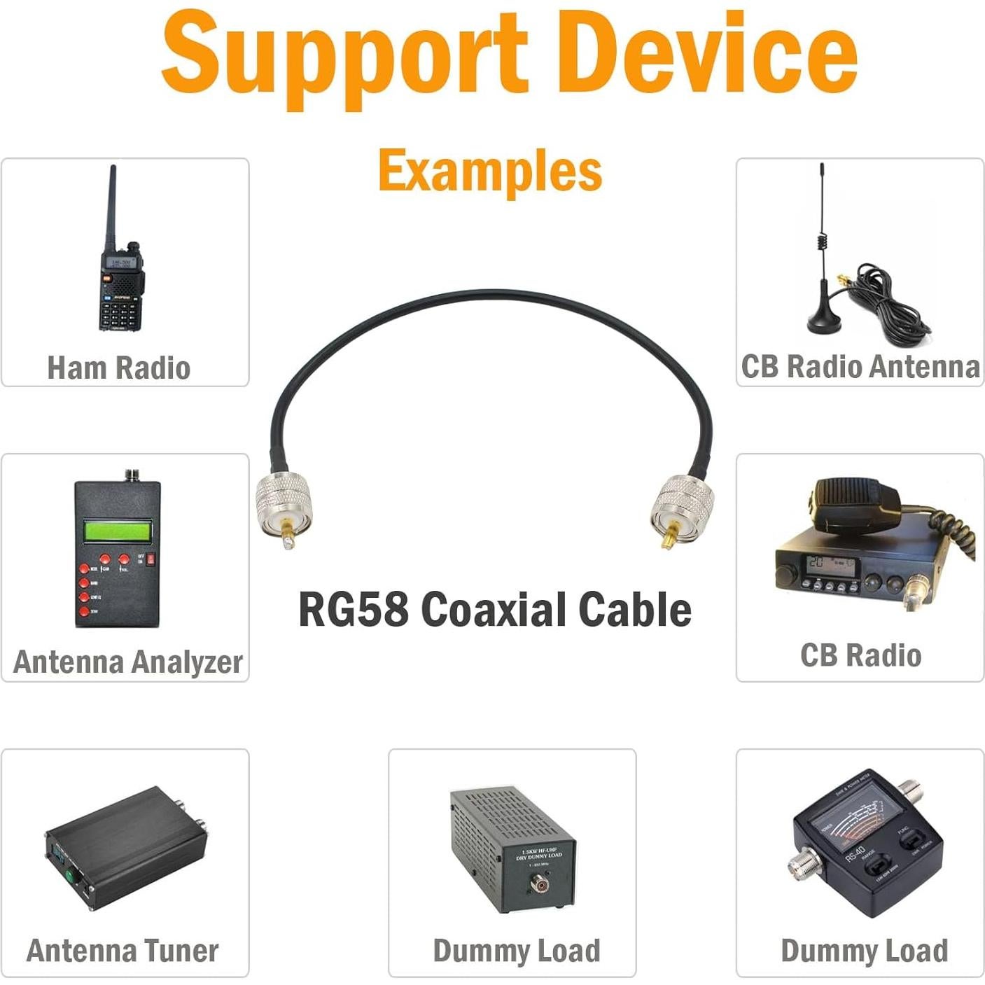 Cable Coaxial RG58 PL259 UHF Macho a Macho 30.48 cm