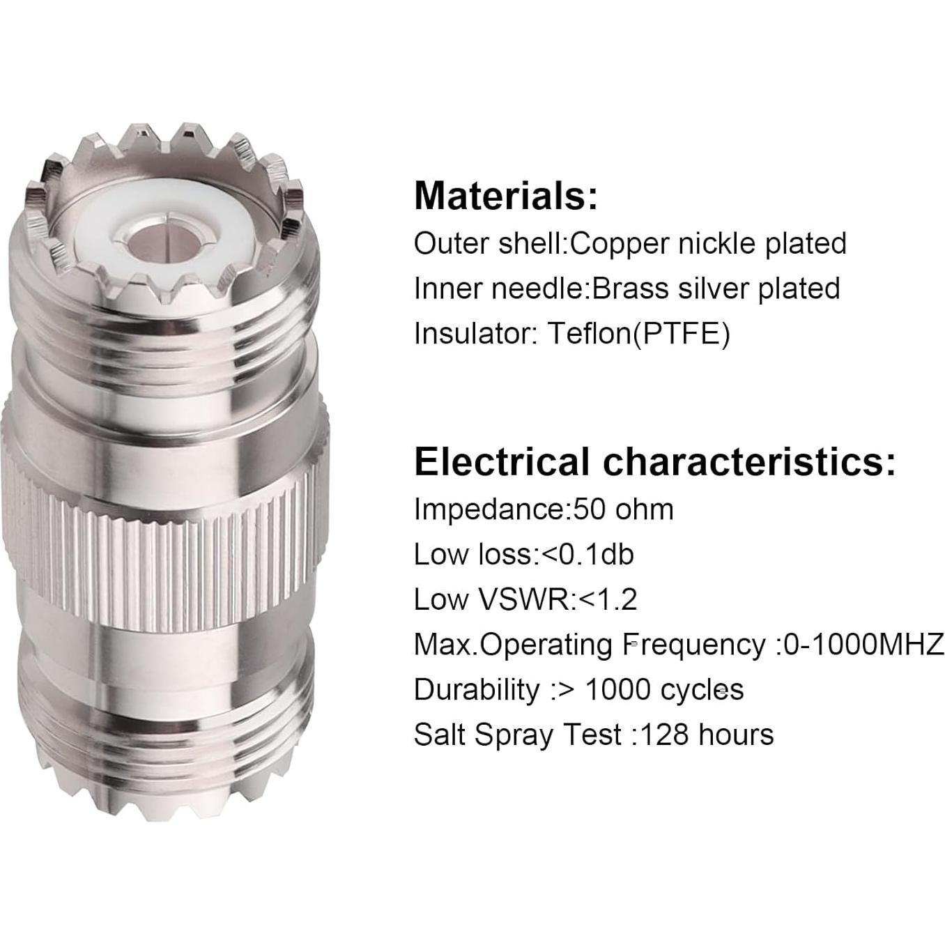 Paquete de 2 Adaptadores UHF SO239 Femenino a Femenino 50 Ohm