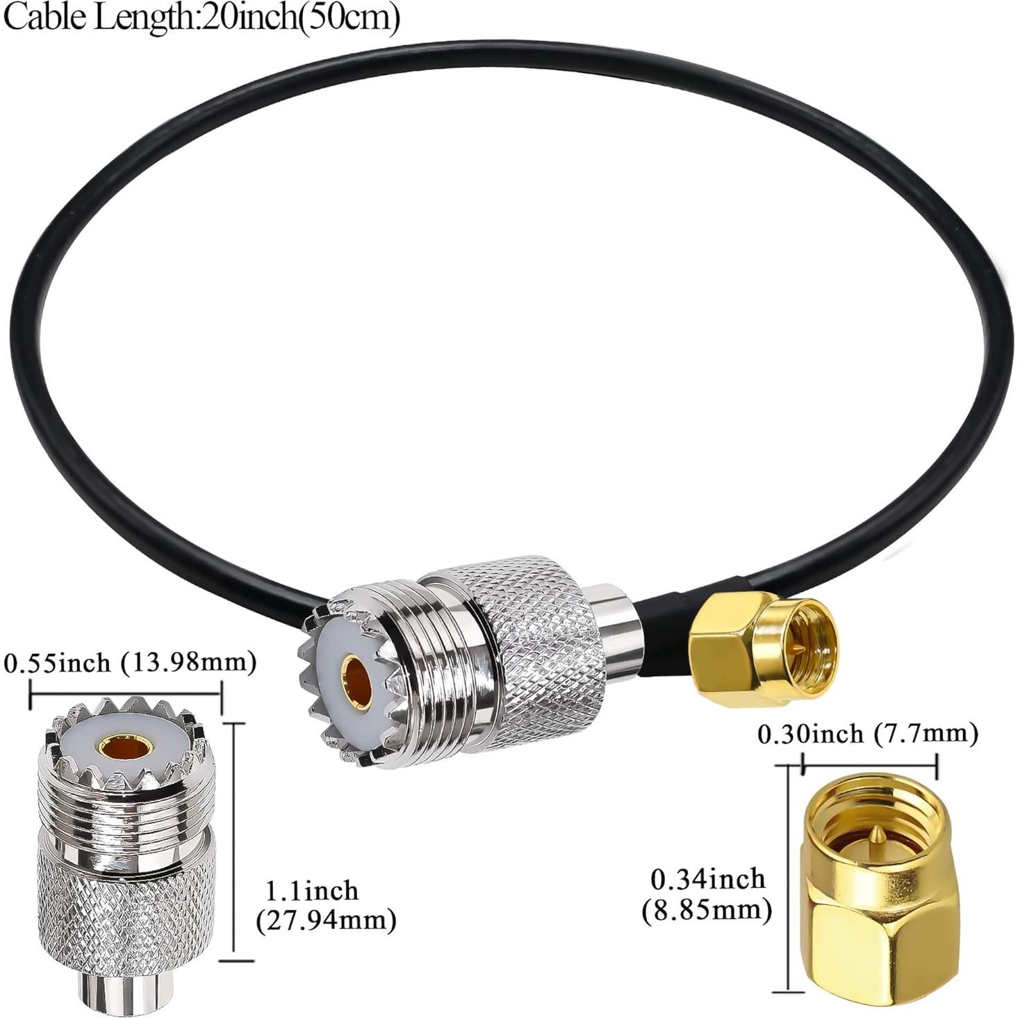 Cable Coaxial RG58 50cm Macho SMA a Hembra UHF Tuolnk - 2 Piezas