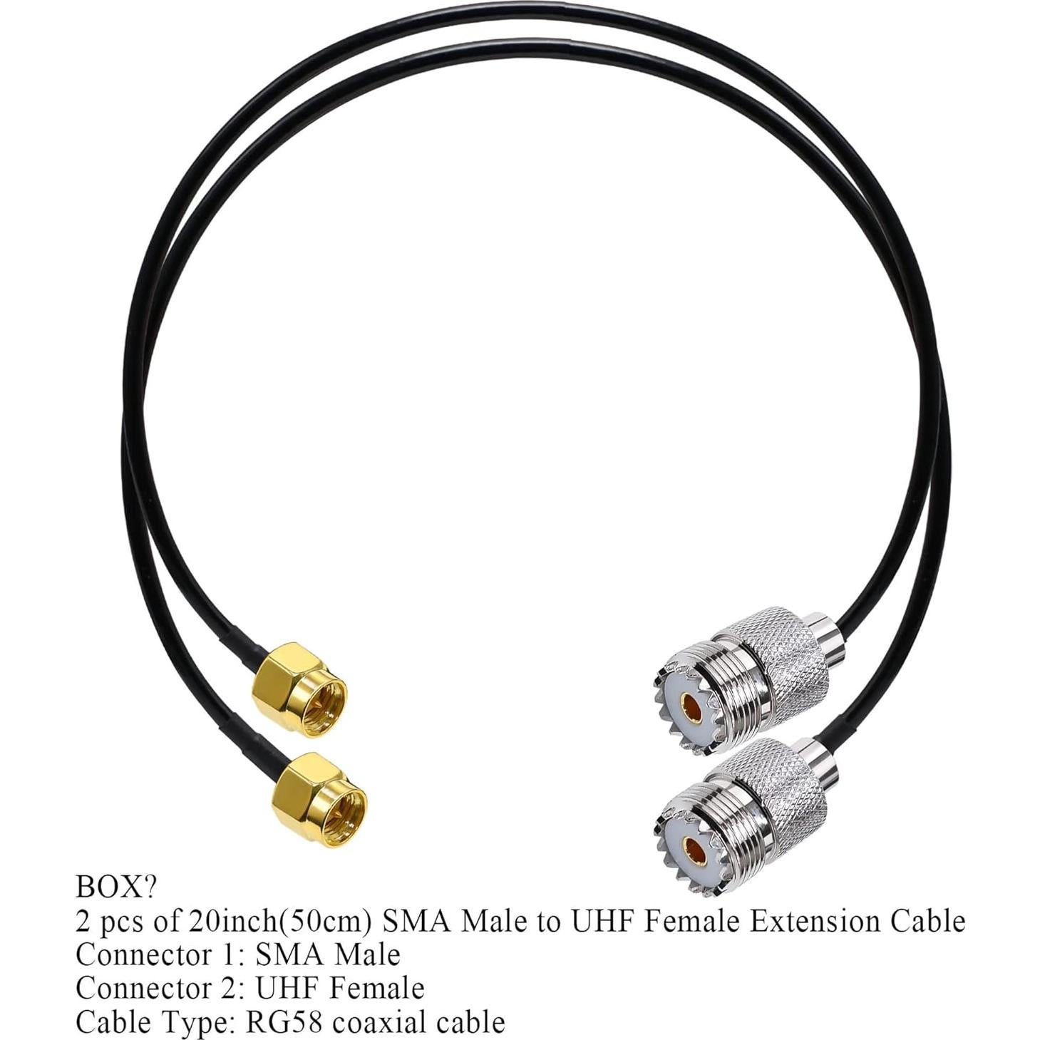 Cable Coaxial RG58 50cm Macho SMA a Hembra UHF Tuolnk - 2 Piezas