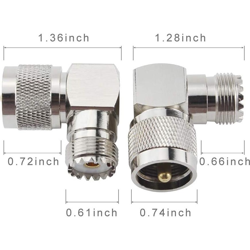 Adaptador Coaxial UHF Macho PL-259 a Hembra SO-239 90° - 4 Piezas